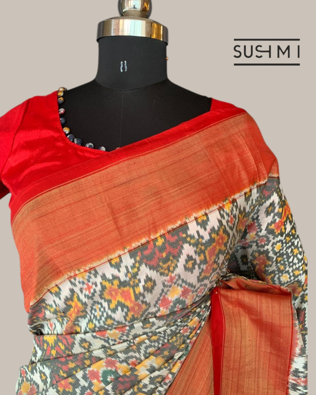 Pure Handloom Ikkath Patola Saree With Ready To Wear Blouse