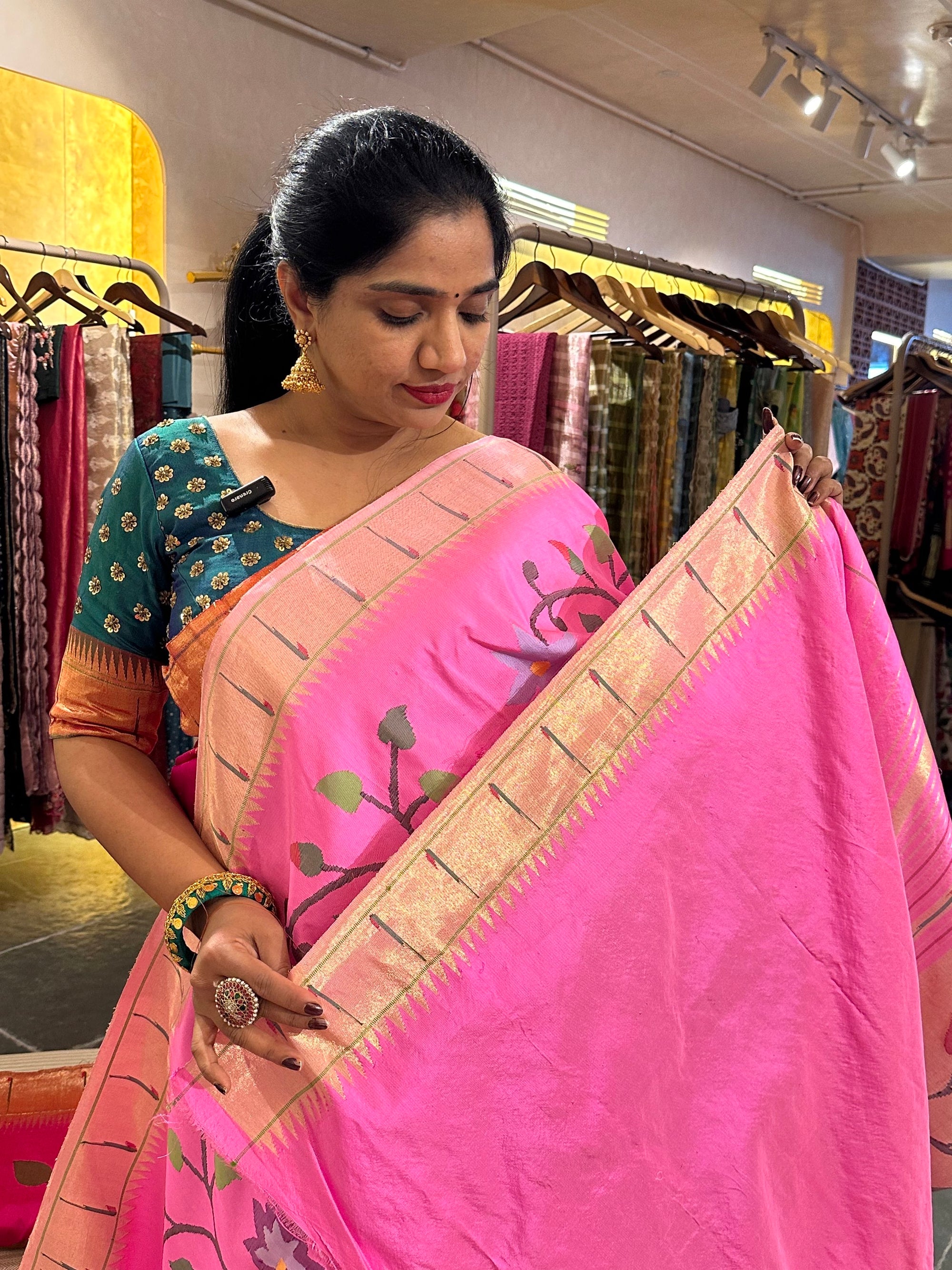 Lotus Pink Allover Pure Handloom Paithani Saree