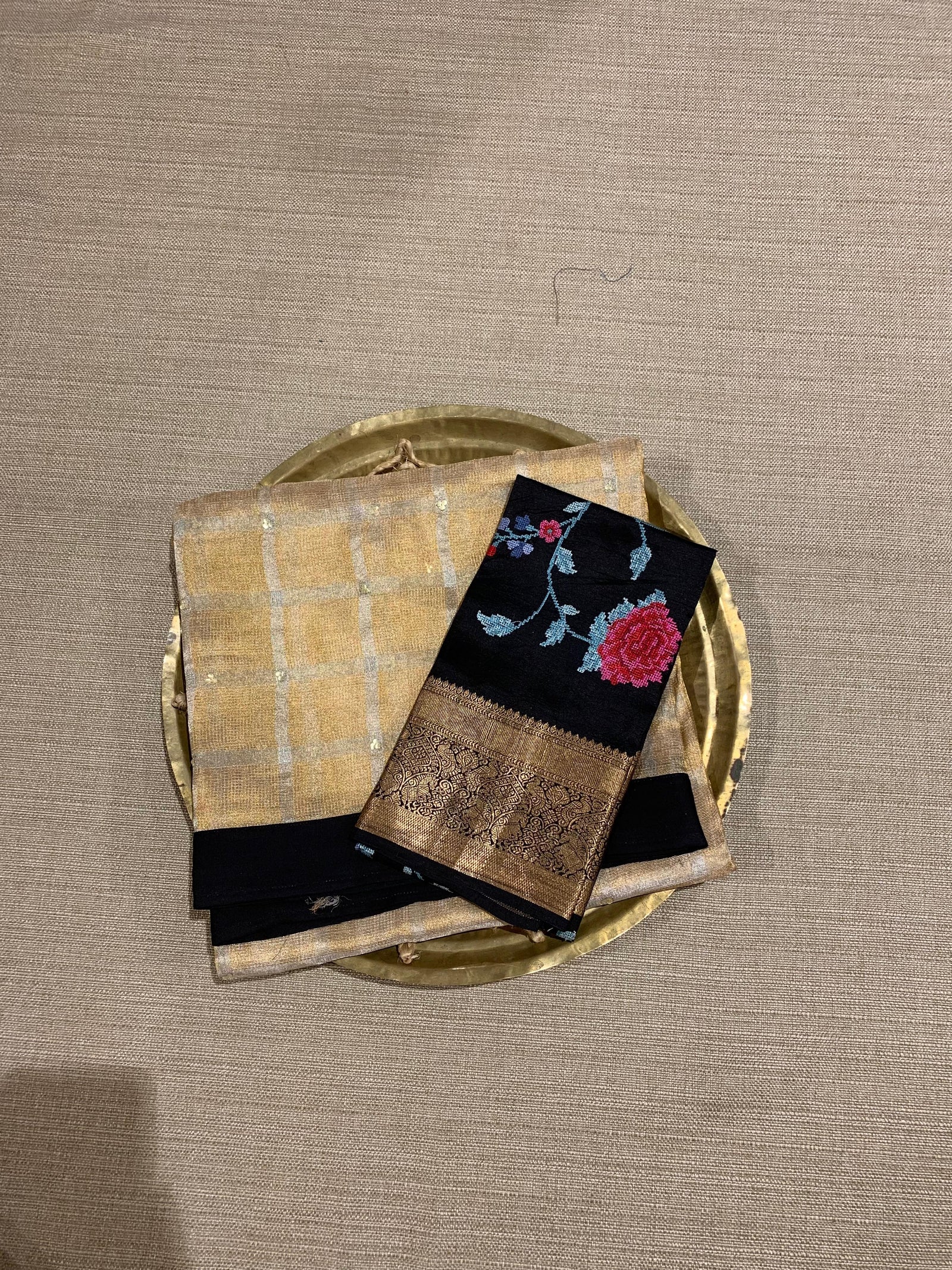 Designer Gold tissue saree with kanchi petite point work blouse