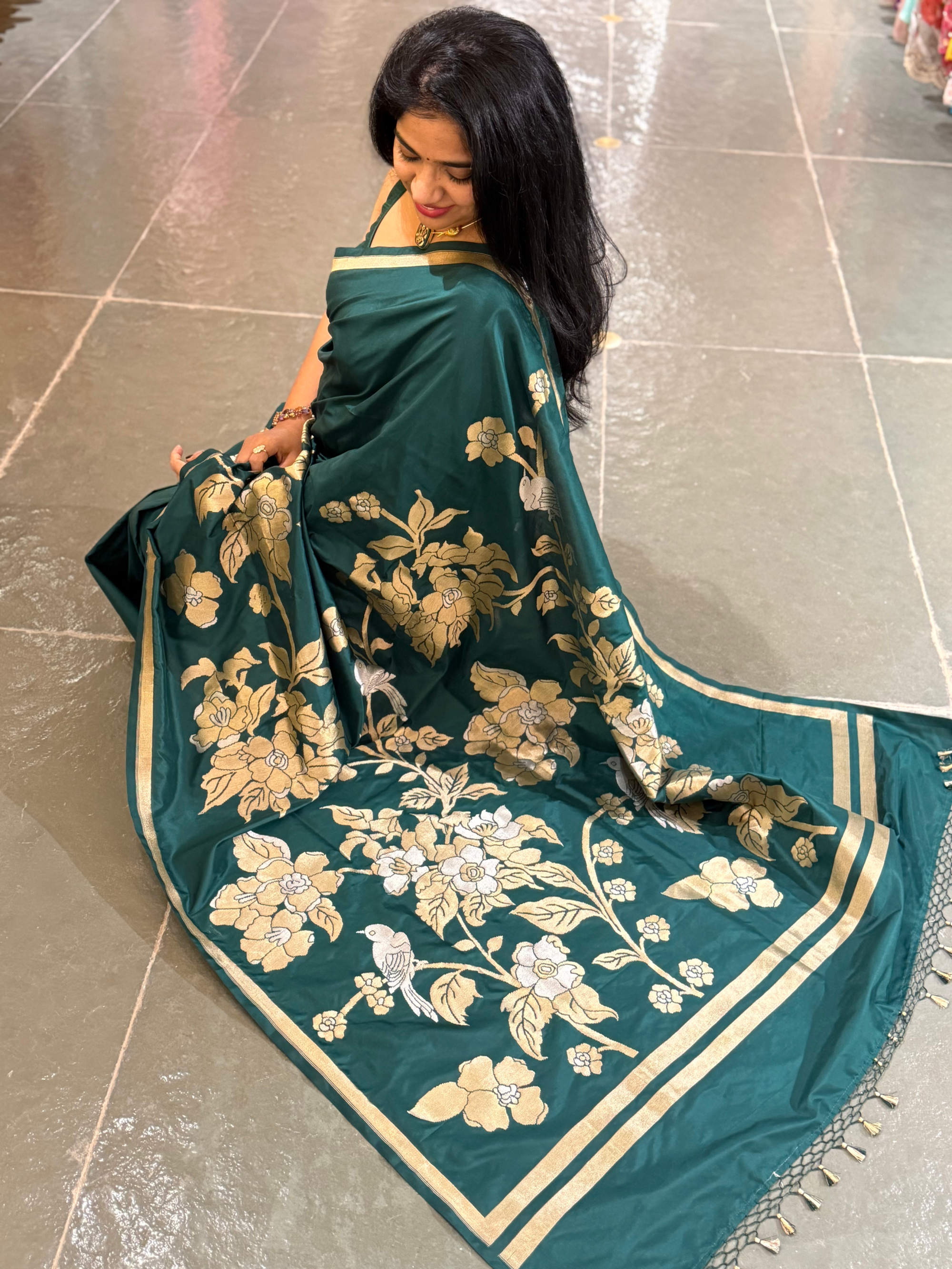 Forest Green Designer Banarasi Silk Saree