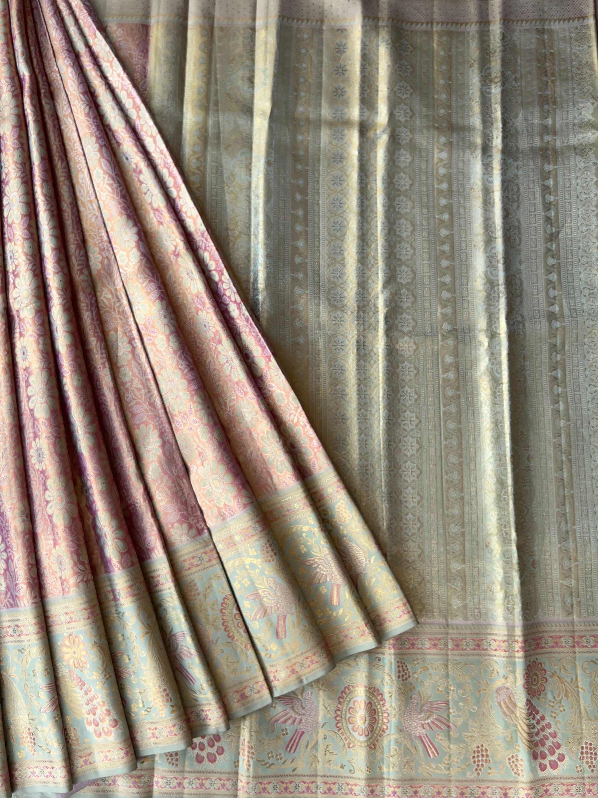 Pastel Tone Pure Kanjeevaram Meenakari Saree