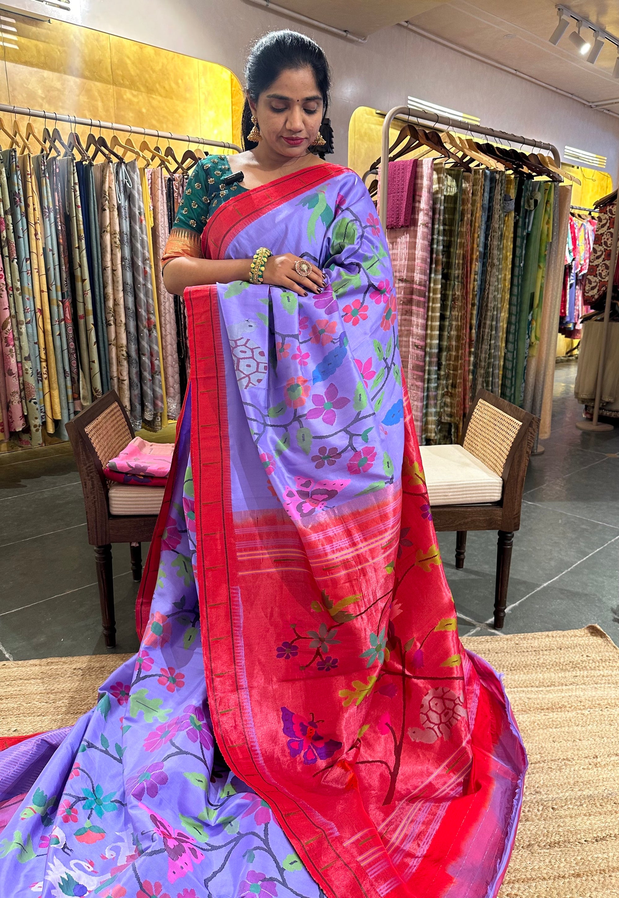 Dark Lilac Pure Handloom Allover Paithani Saree