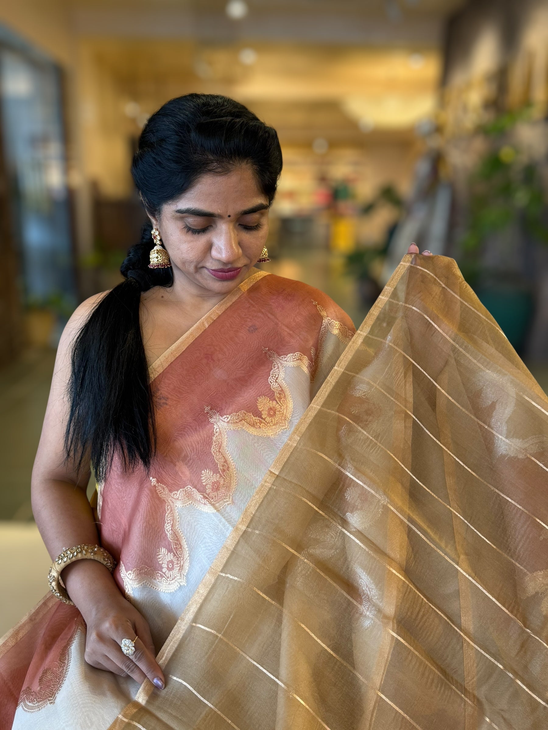 Designer Premium Handloom Rangkaat Kora Banarasi Saree  with Jewelry Design
