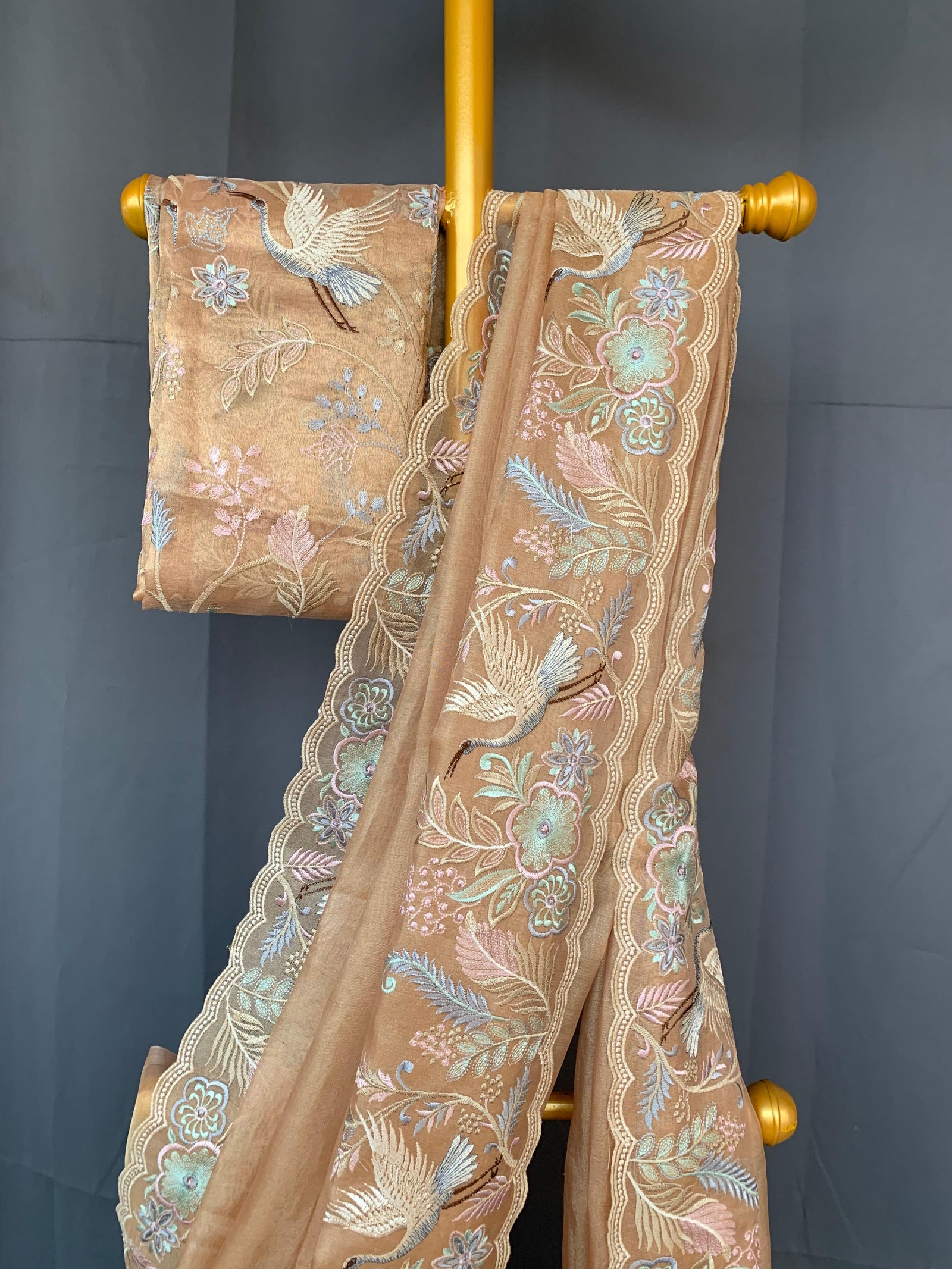 Peach Pure Tissue with stunning embroidery