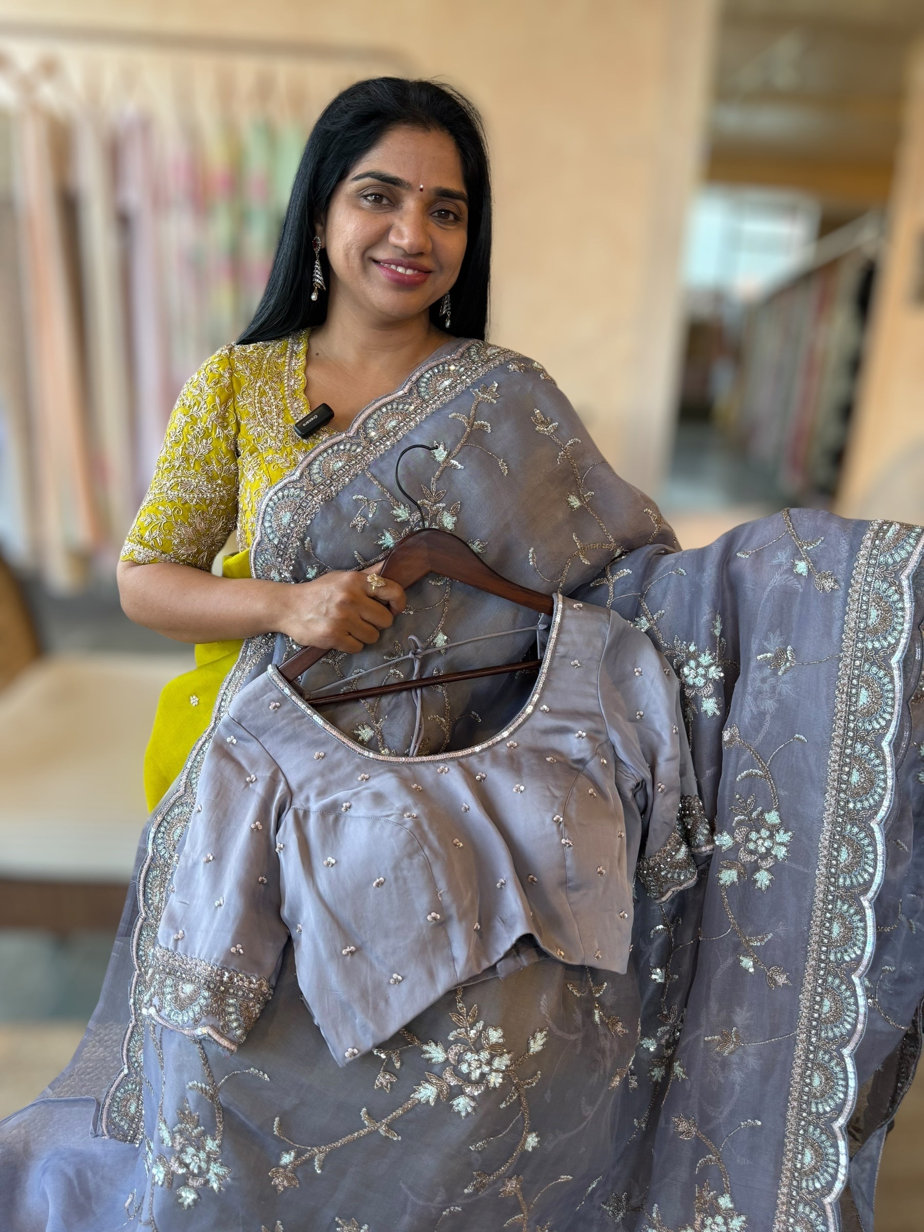 Greyish Lilac Allover Handwork Saree
