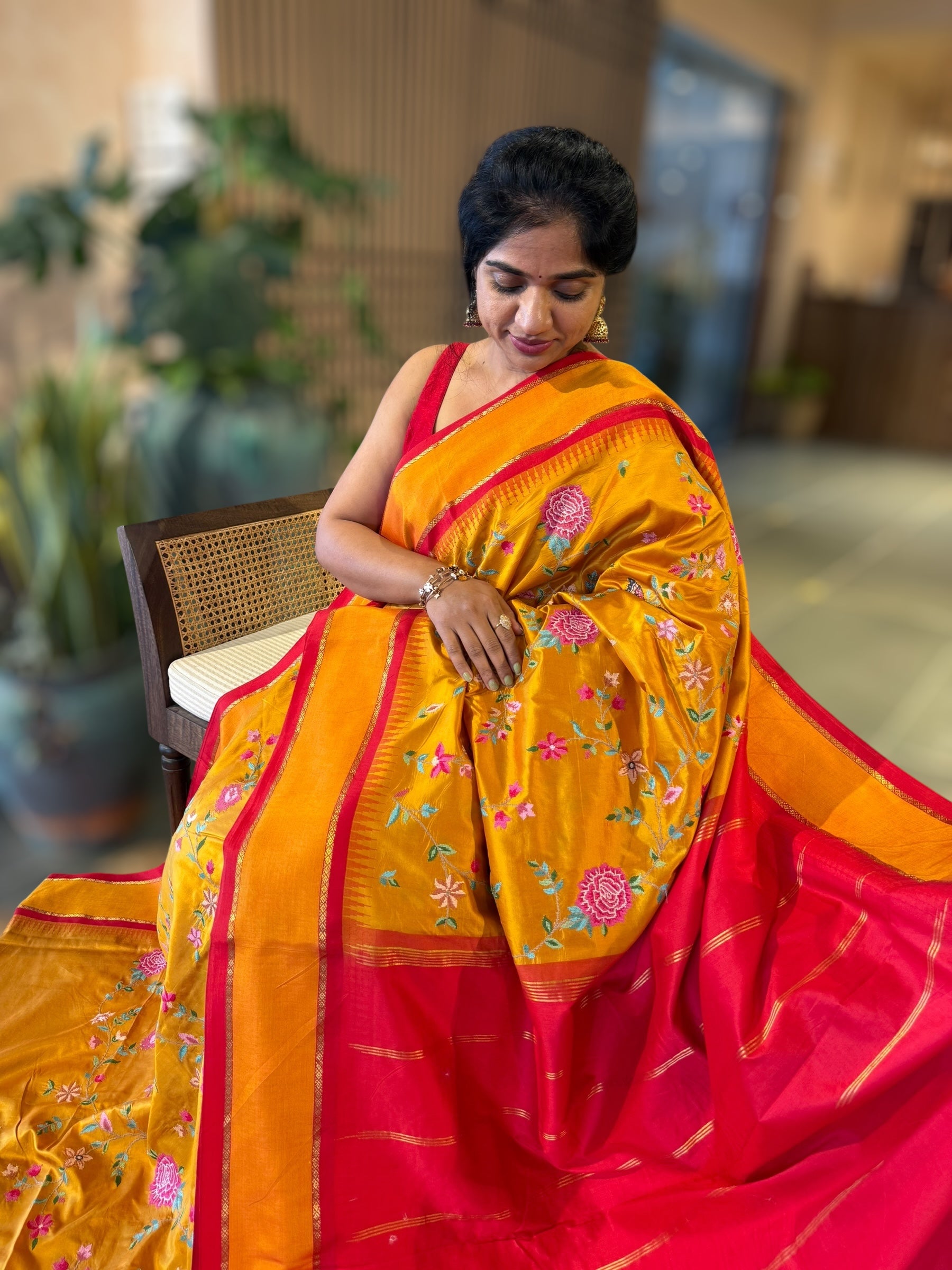Kanchi Gap Border Saree With Allover Petite Point Embroidery