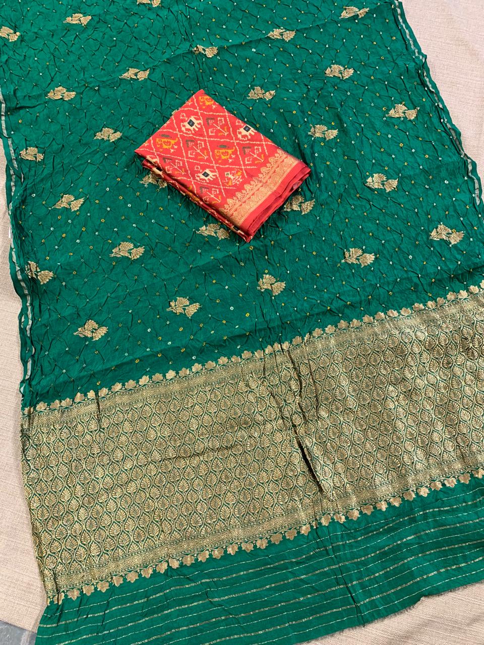 SCBA1105 Pure Handloom Banarasi Chiniya Bandhej Saree with Patola Blouse