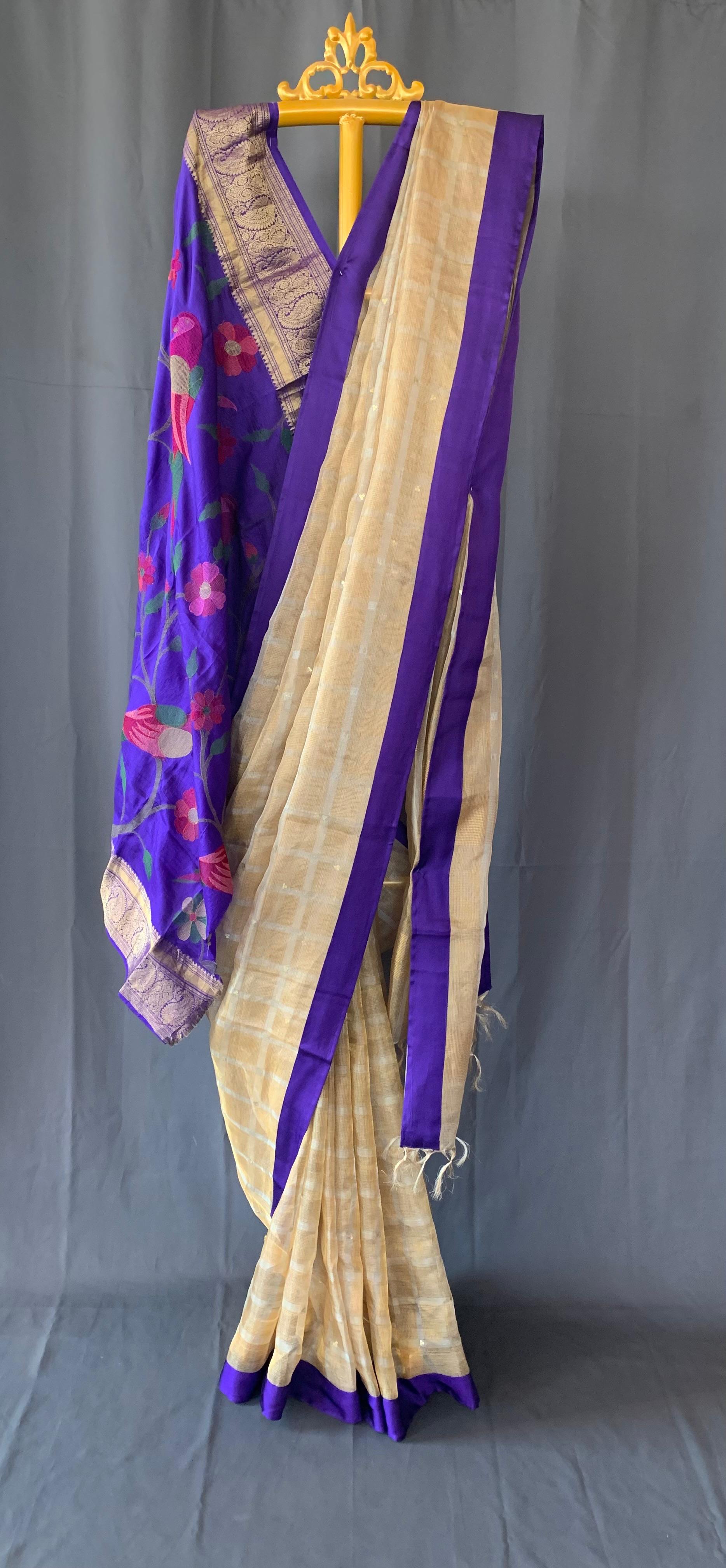Designer Pure Handloom Gold tissue saree with kanchi petite point work blouse