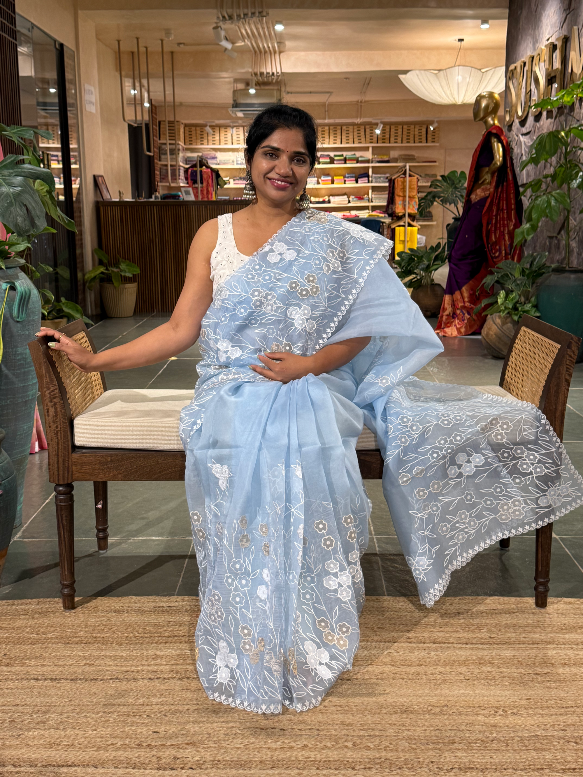 Evening Sky Organza Applique work Saree