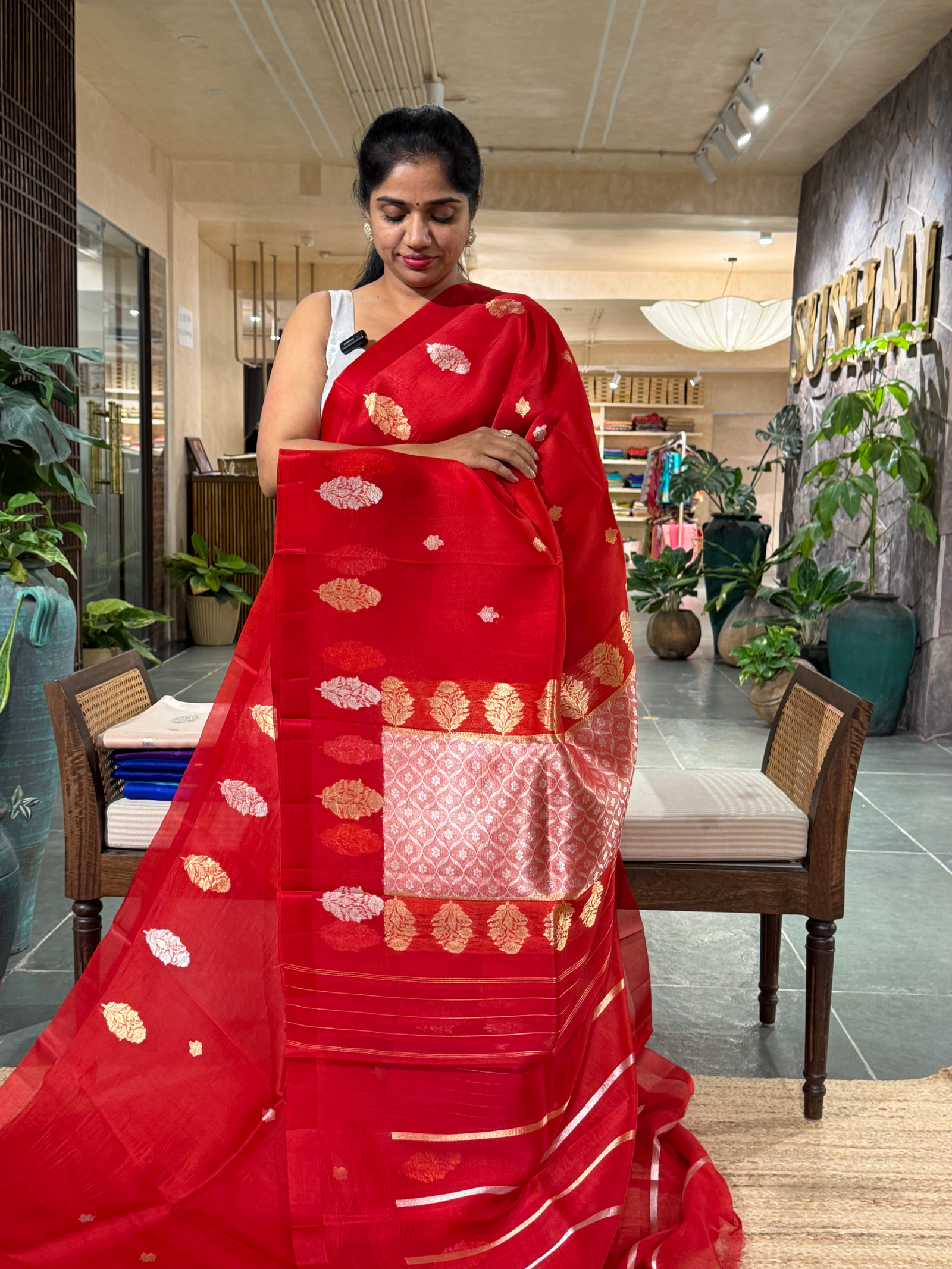 Chilli Red Kora Banarasi Handloom Silk Saree with Sona Rupa Kaduwa Weaving