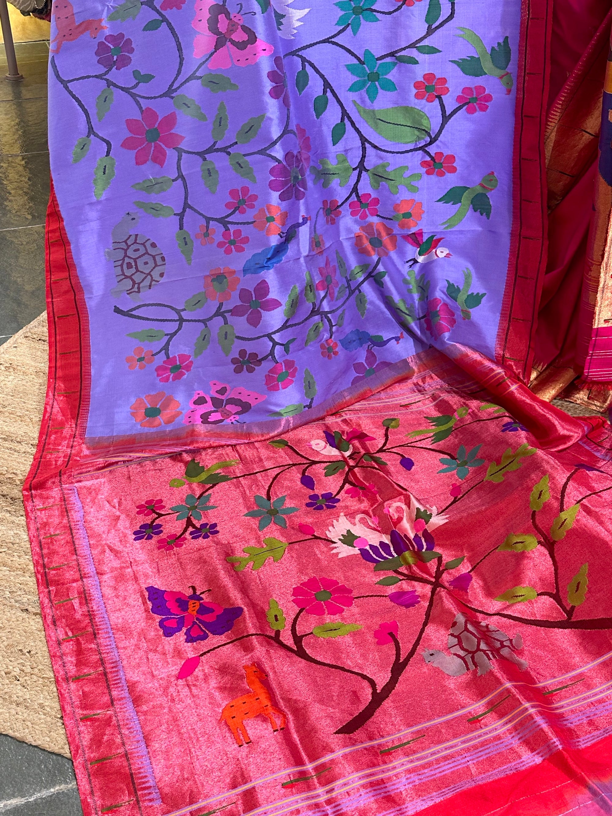 Dark Lilac Pure Handloom Allover Paithani Saree