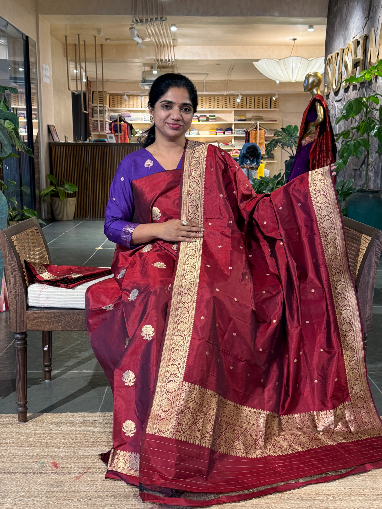 Meroon Katan Silk  3 pc Suit Set with  kaduwa weaving