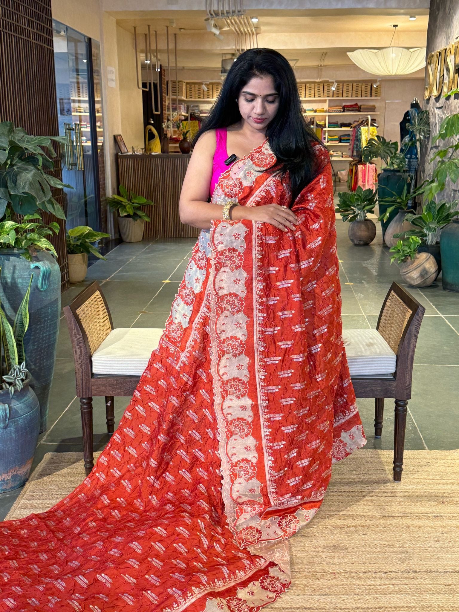 Banarasi Handloom Chiniya Silk Bandhini with Tissue Appl