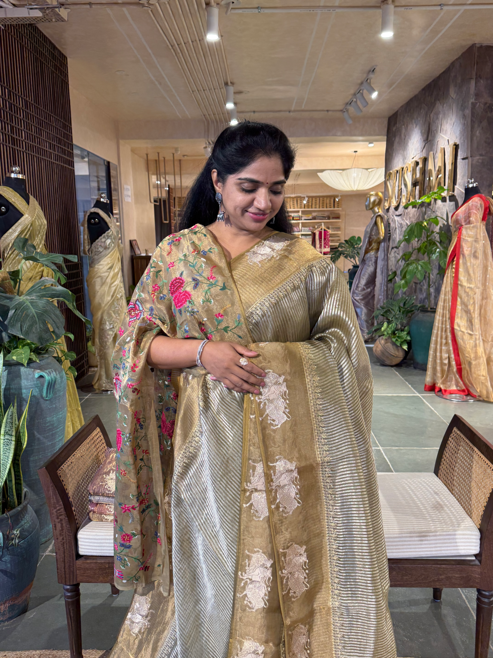 Tissue Stripes Saree with Nandi Border & Tissue Petite Point Blouse