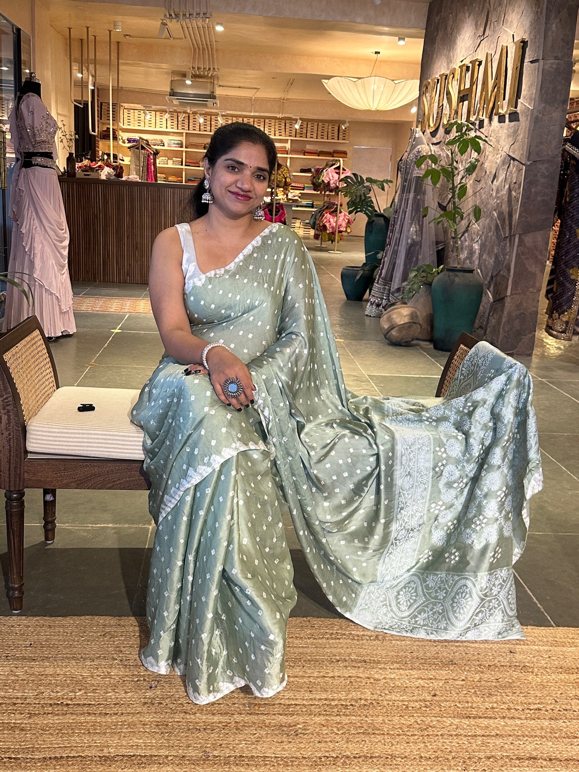 Bandhini and Chikankari Fusion Saree