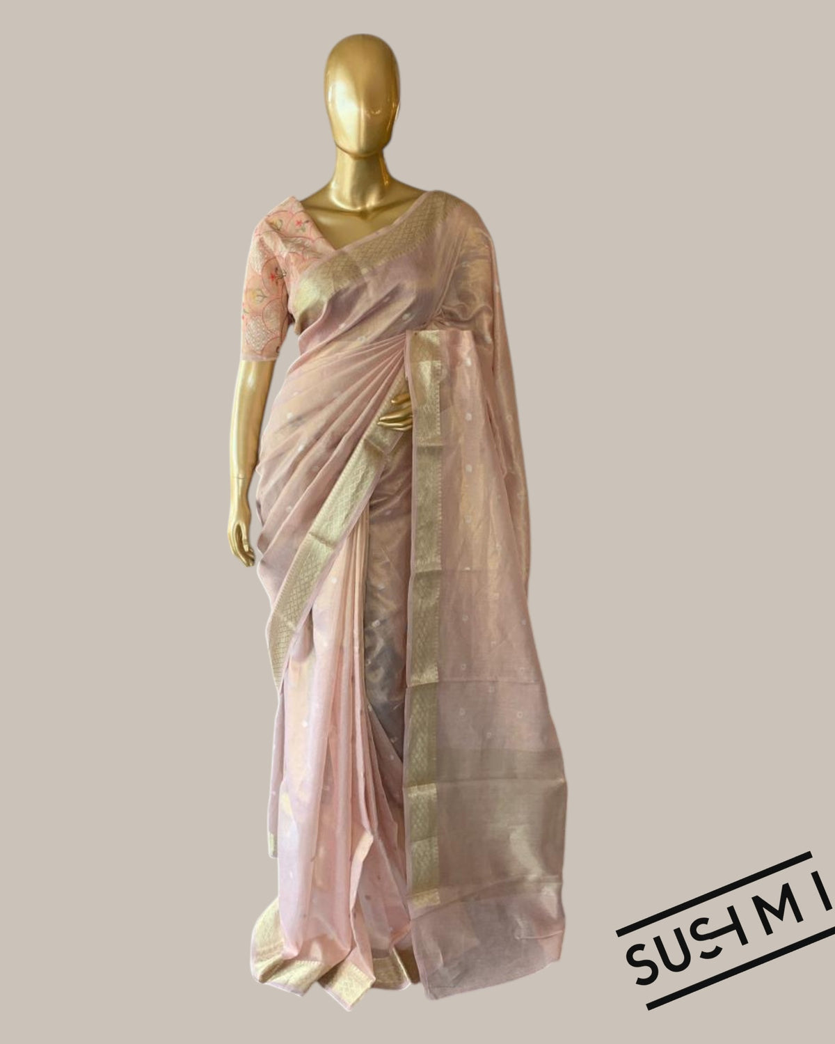 Banarasi cotton tissue with embroidered blouse