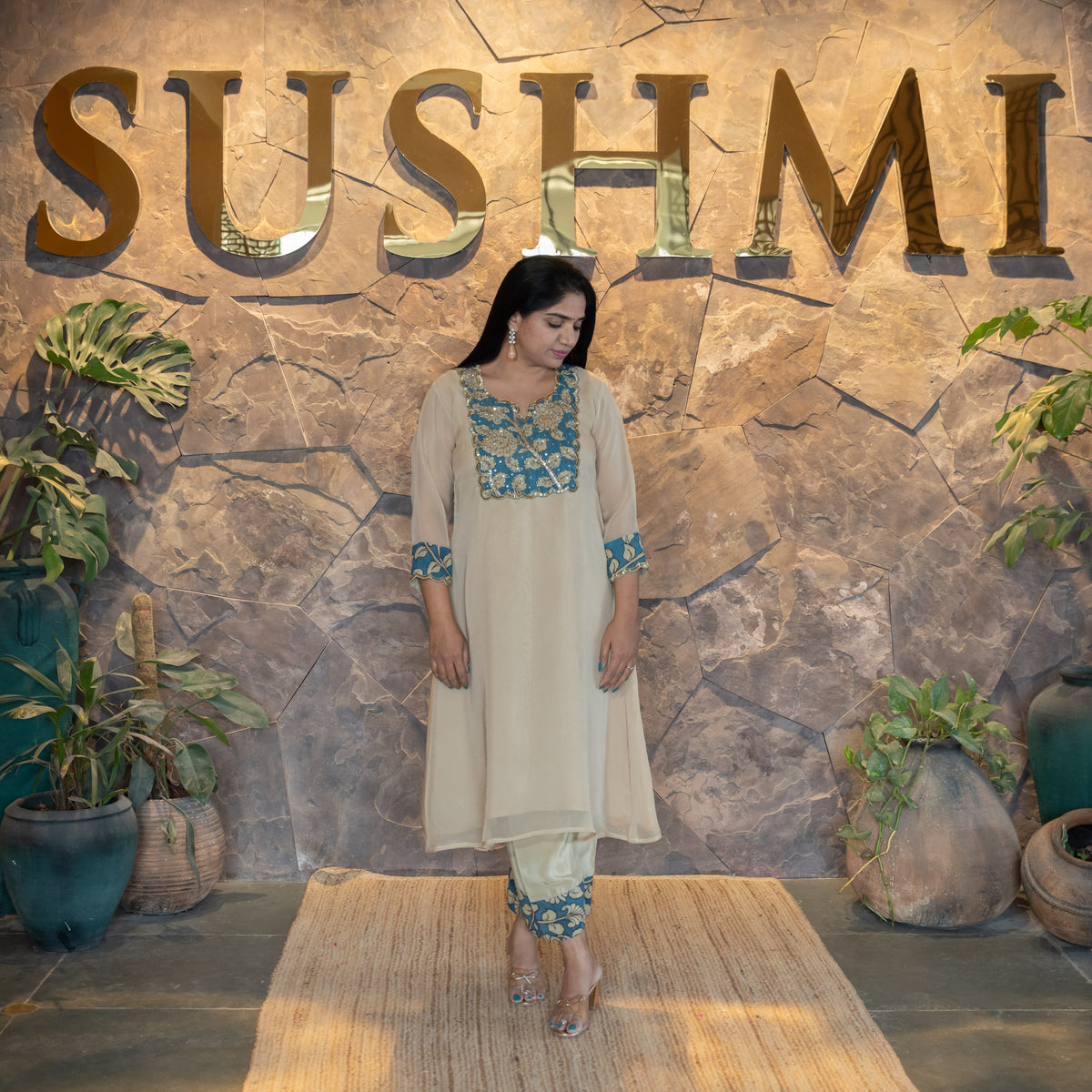 Organza and pen kalamkari Fusion Coordset