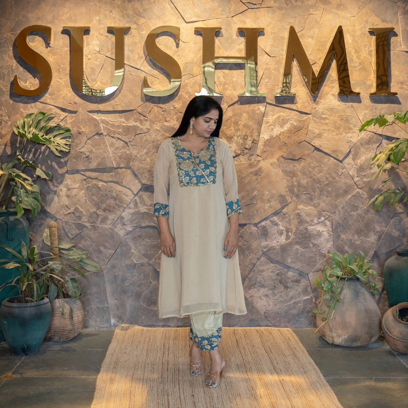 Organza and pen kalamkari Fusion Coordset