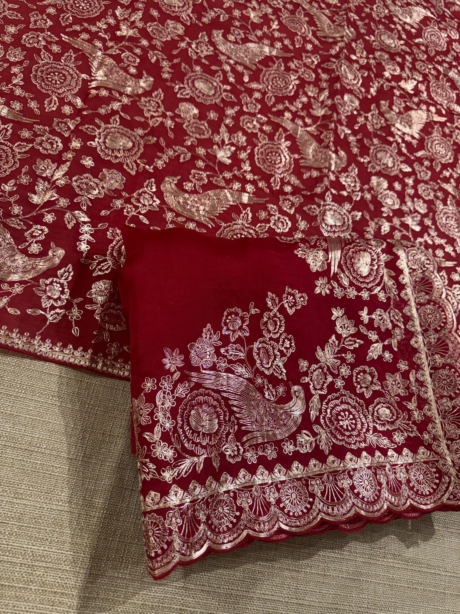 Meroonish Red  Pure organza Saree with pita emb