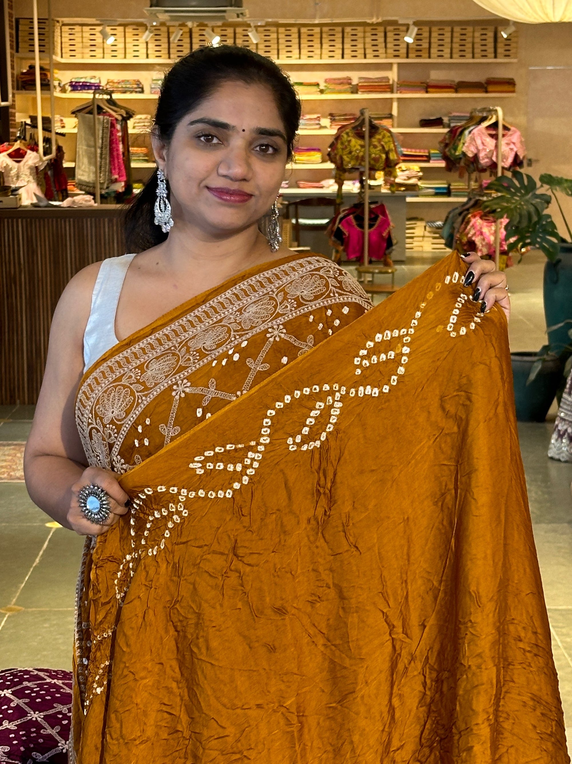 Bandhini Chikankari Fusion Saree