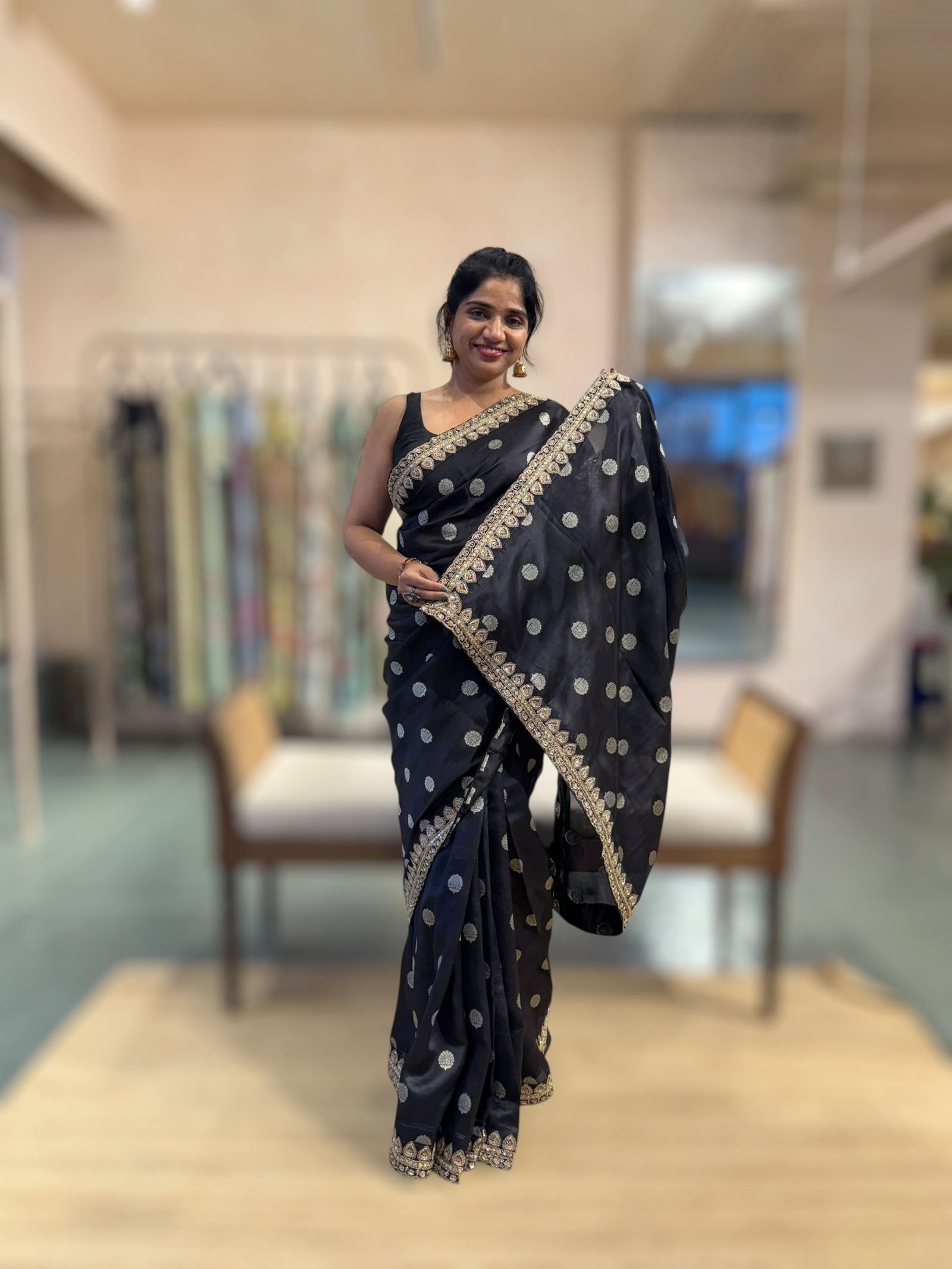 Black Pure Handloom Banarasi Silk Saree With Handwork Borders and Blouse