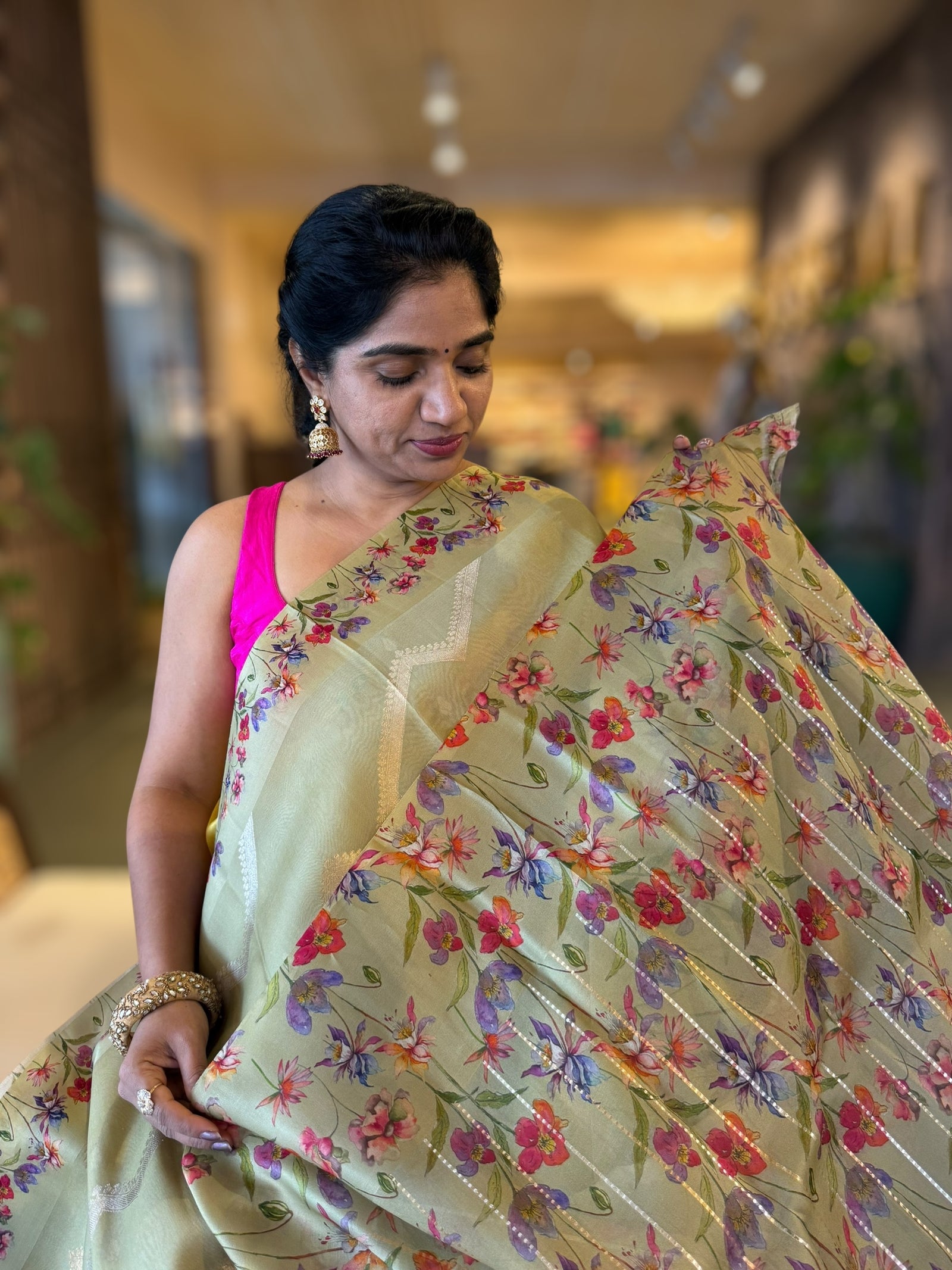 Olive Green Deisgner Premium Handloom Kora Banarasi with Printed Borders