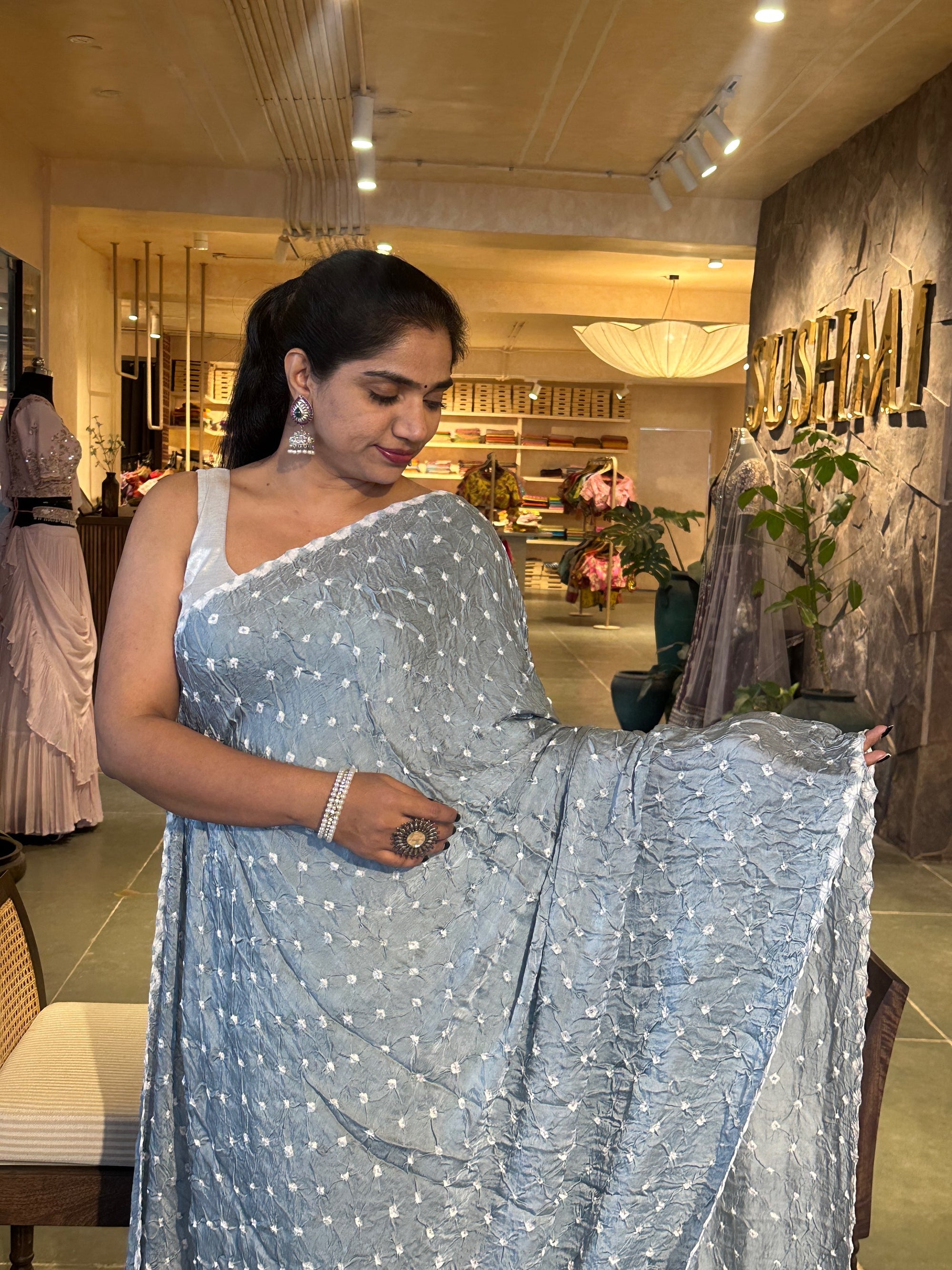 Bandhini and Chikankari Fusion Saree