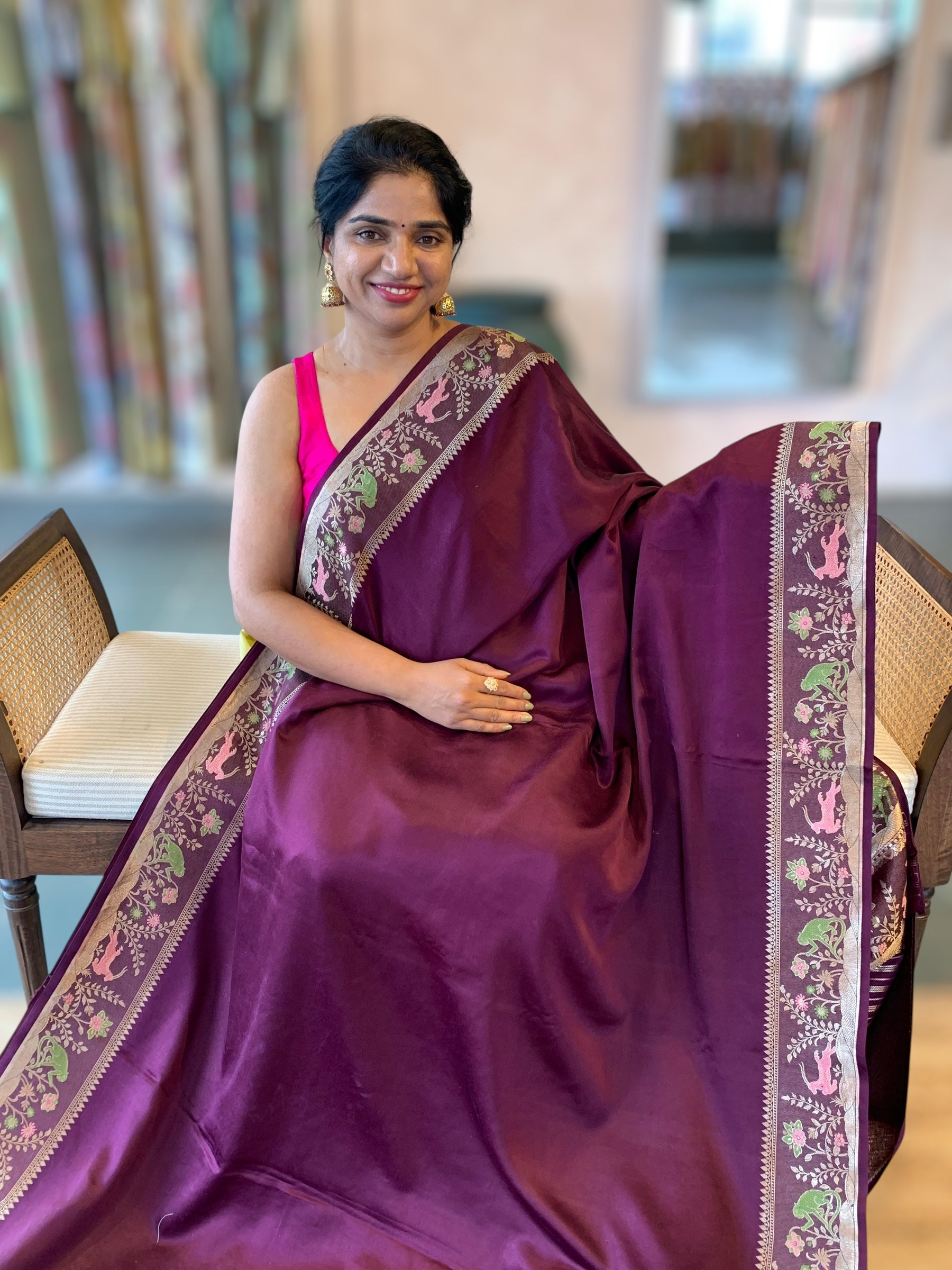 Wine Designer Mashru Silk Saree