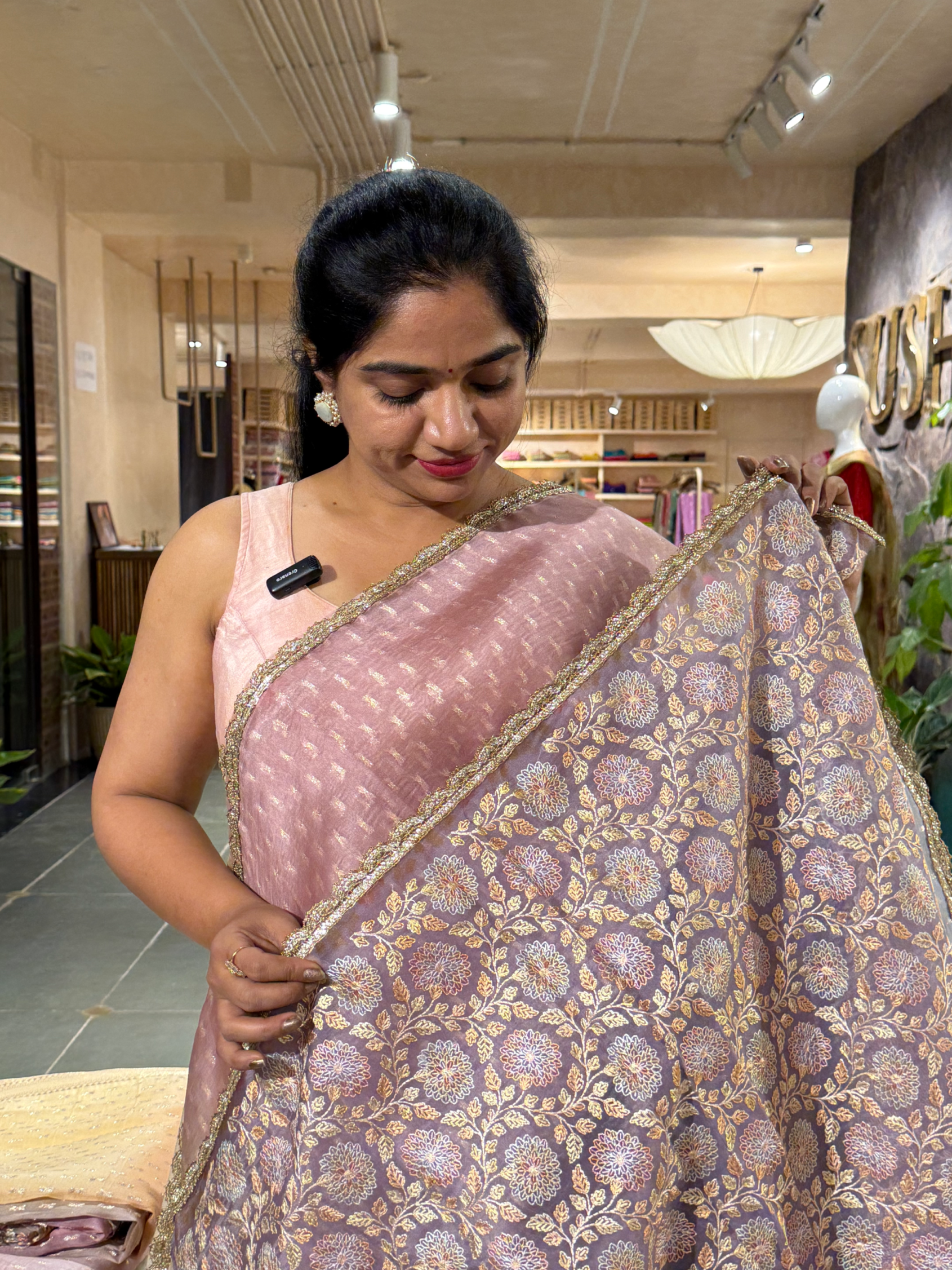 Ombre Dyed Pure Organza Saree with allover zari butis and  Embroidered Blouse