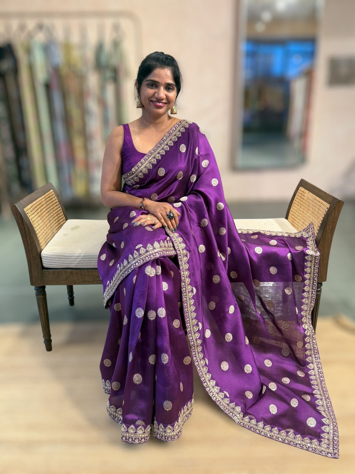 Purple Pure Handloom Banarasi Silk Saree With Handwork Borders and Blouse