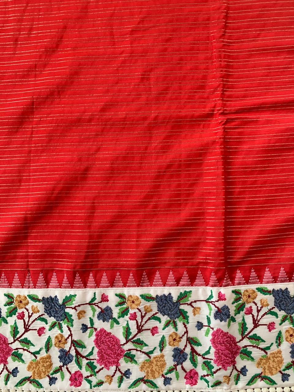 Red Kanchi Soft Silk Saree With Petite Point Embroidered Border Pallu & Blouse