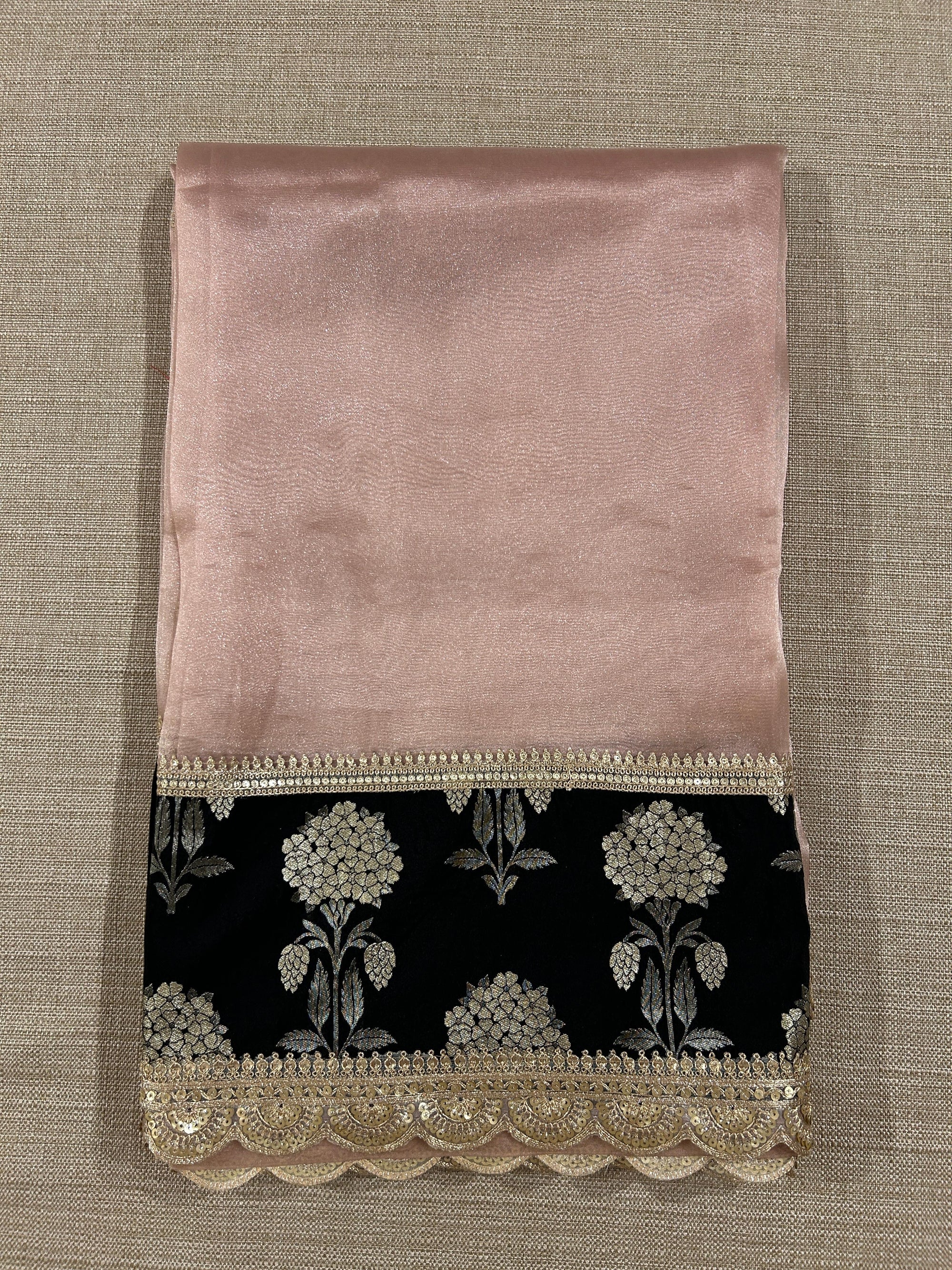 Dusty Pink Tissue Saree with Banarasi Border and Blouse