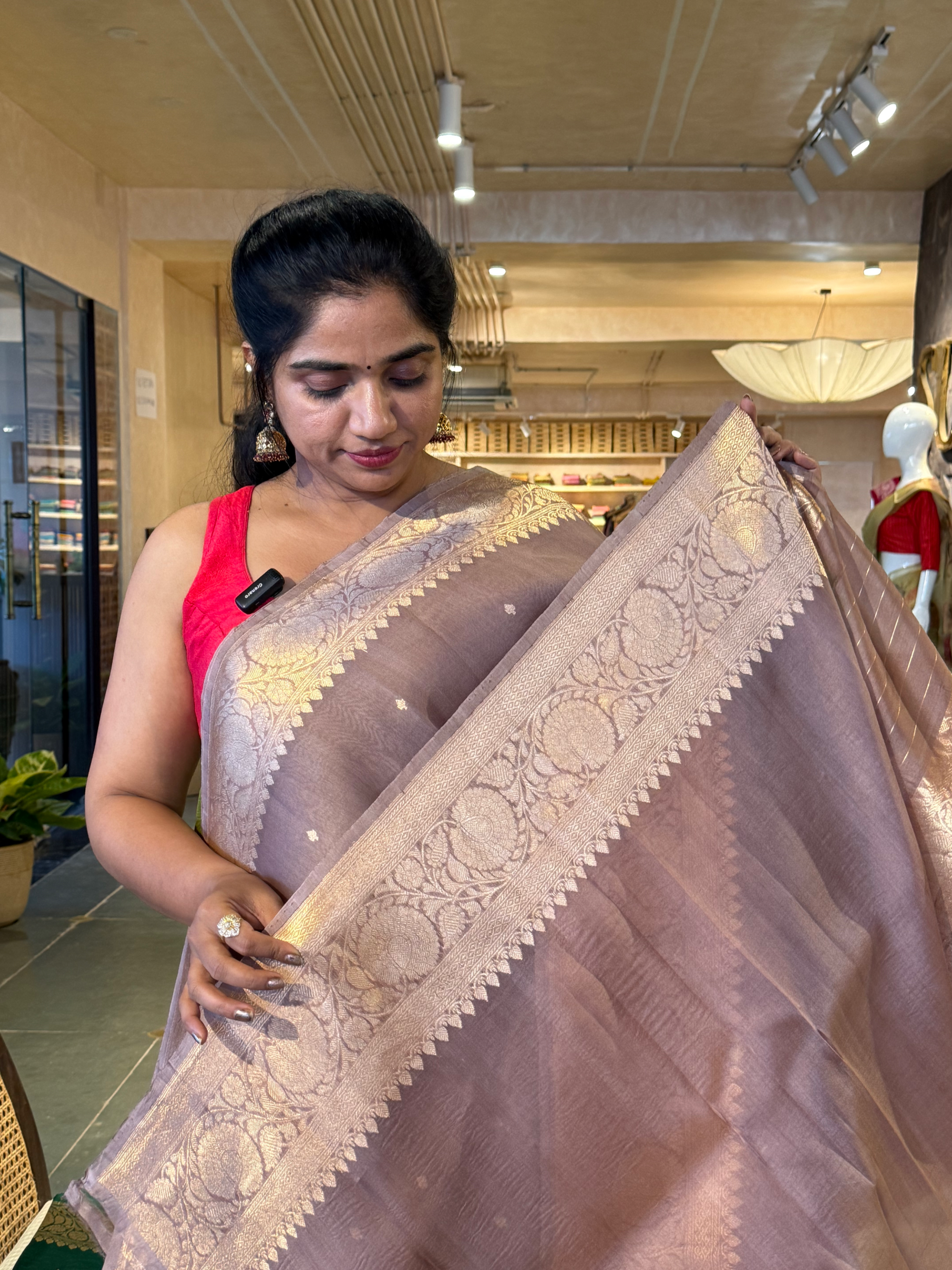 SKBSM226 : English Brown Premium Handloom Kaduwa Woven Kora Banarasi Silk Saree