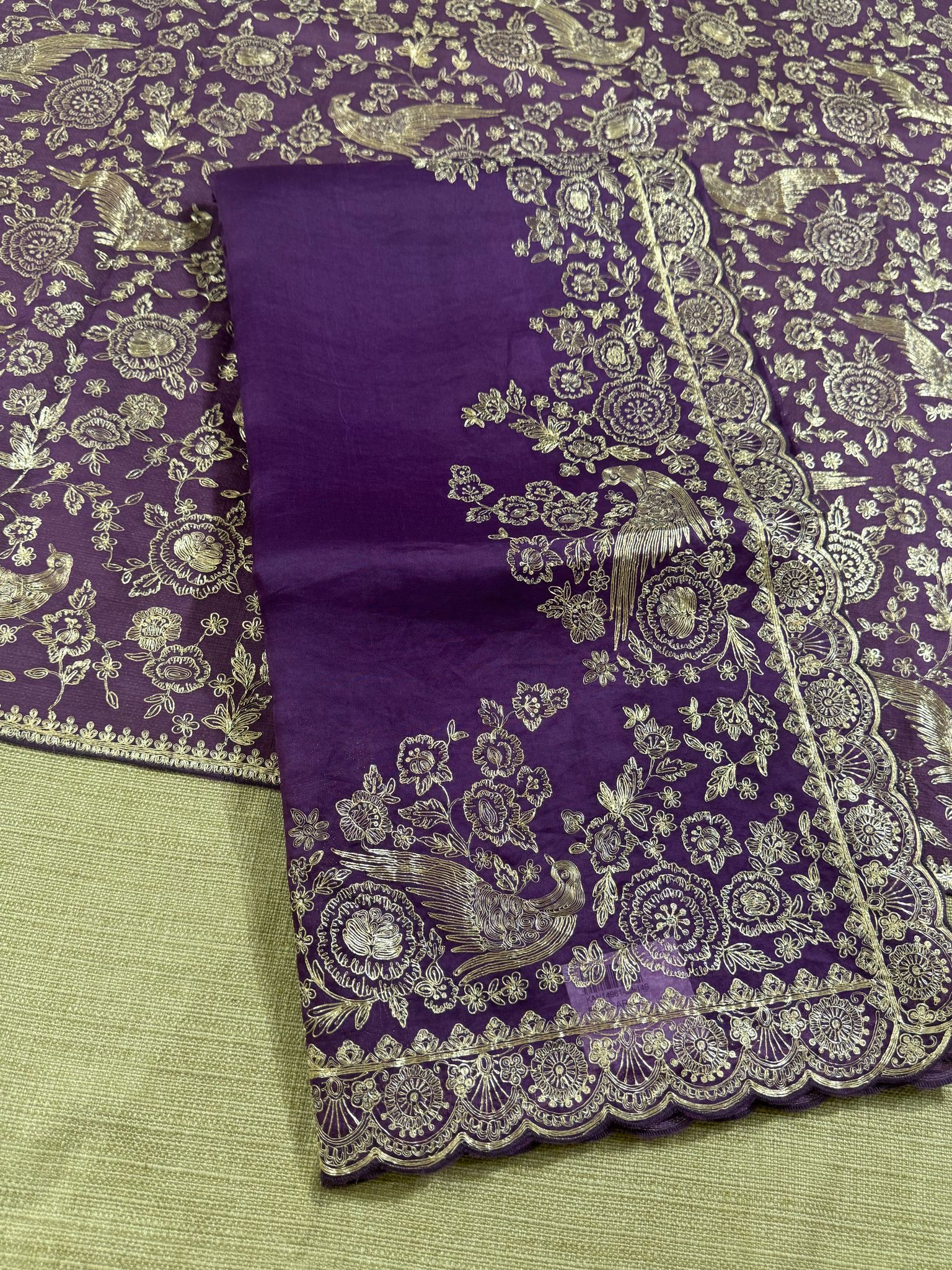 Purple Pure organza Saree with pita emb