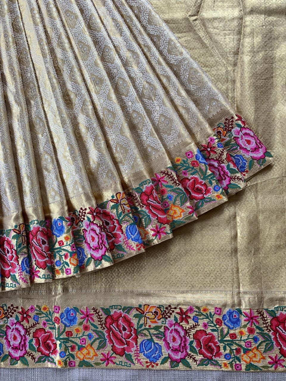 Pure Kanchi Tissue Brocade Saree with Petite Point Embroidery