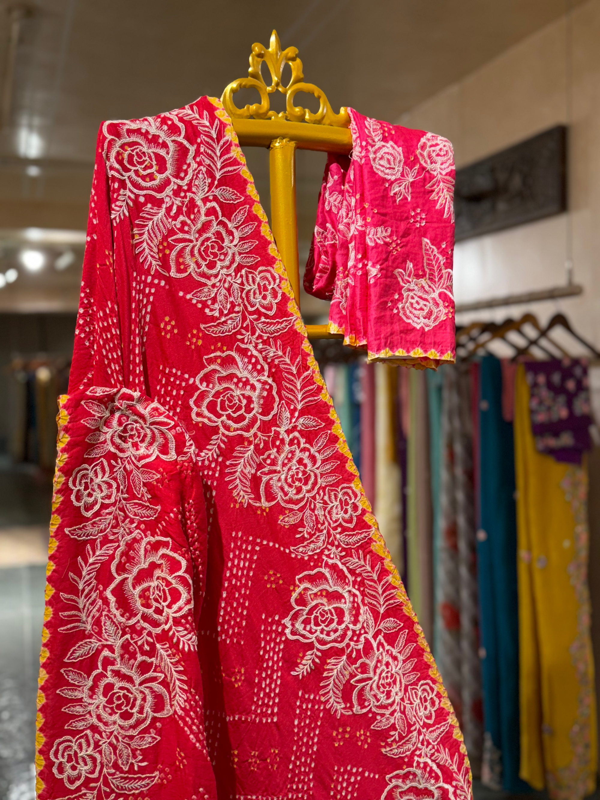 Orange and pink combo half and half style Gajji Silk  Rai Bandhej Saree