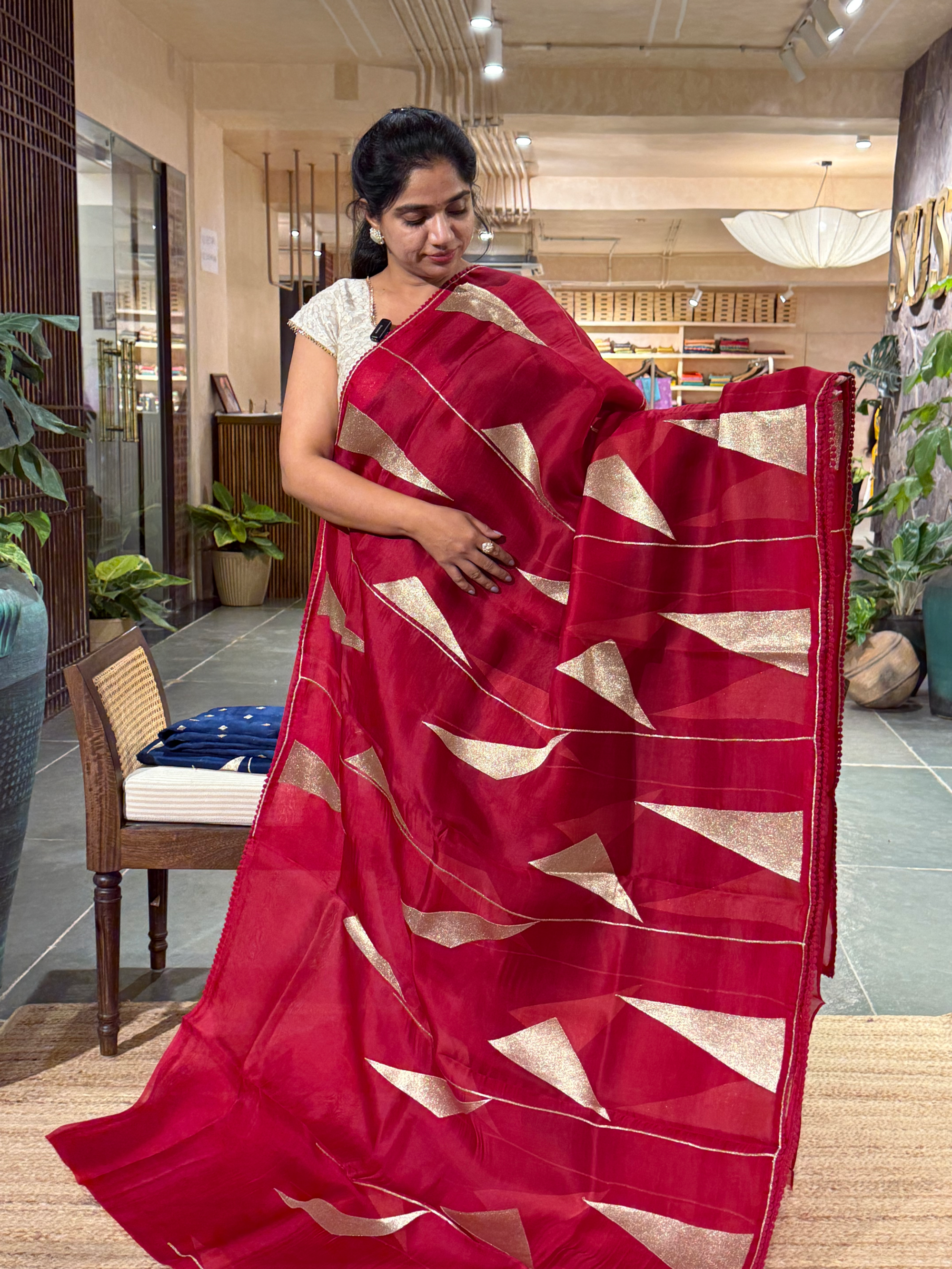 SOCA105 Teal Pure Organza Silk Saree in contemporary style