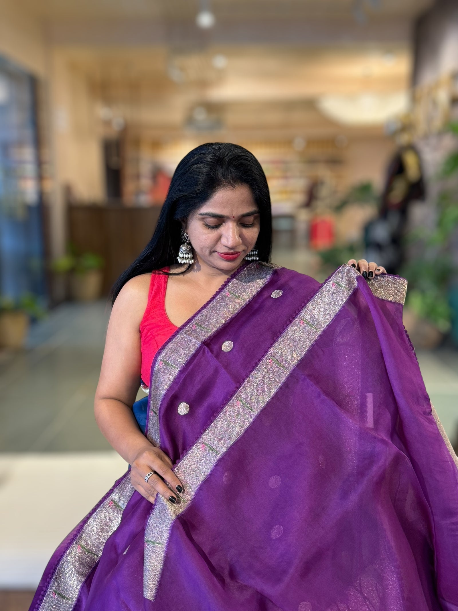 Purple Pure Organza Saree With Pythani Embroidered Border