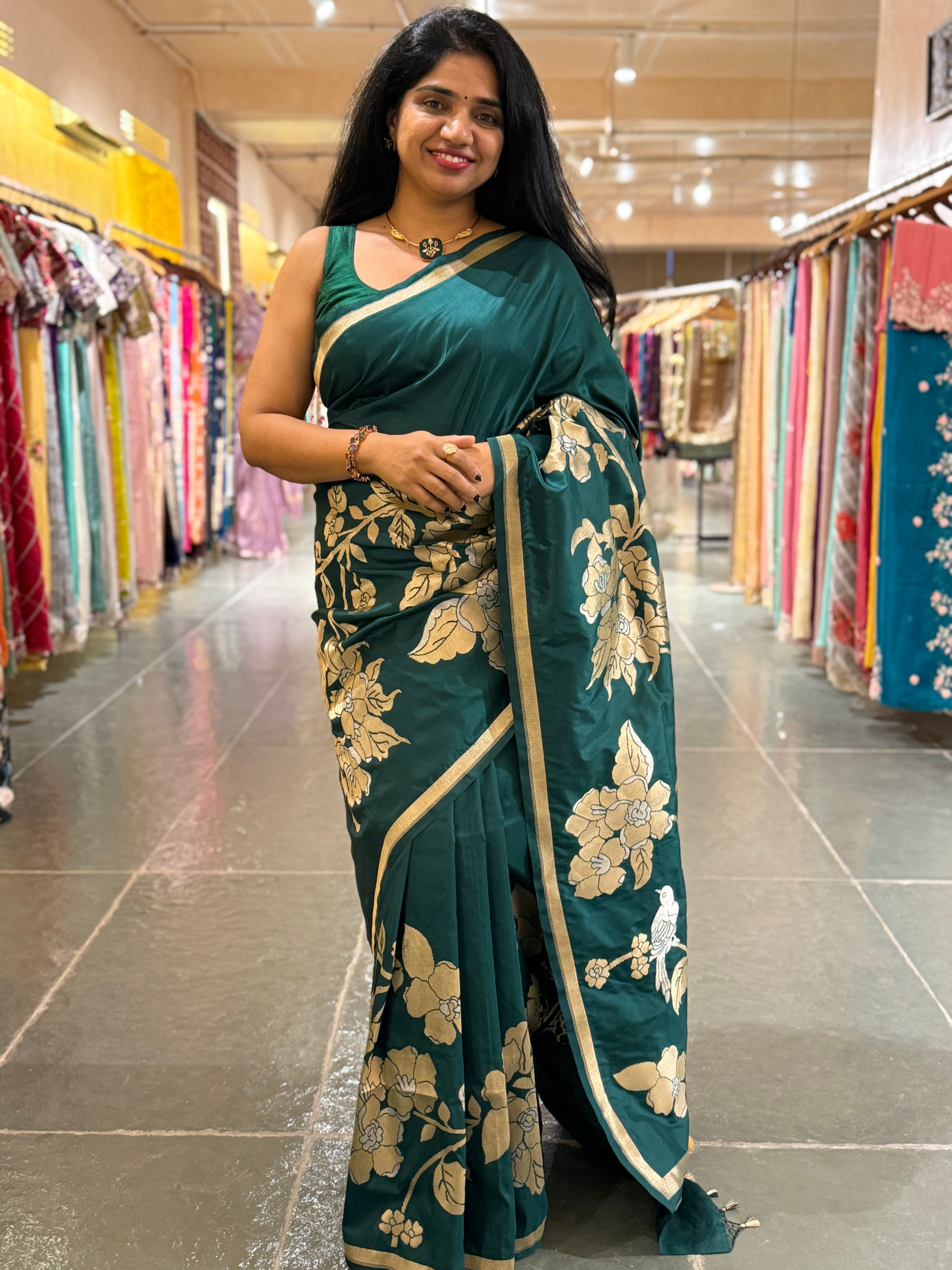 Forest Green Designer Banarasi Silk Saree