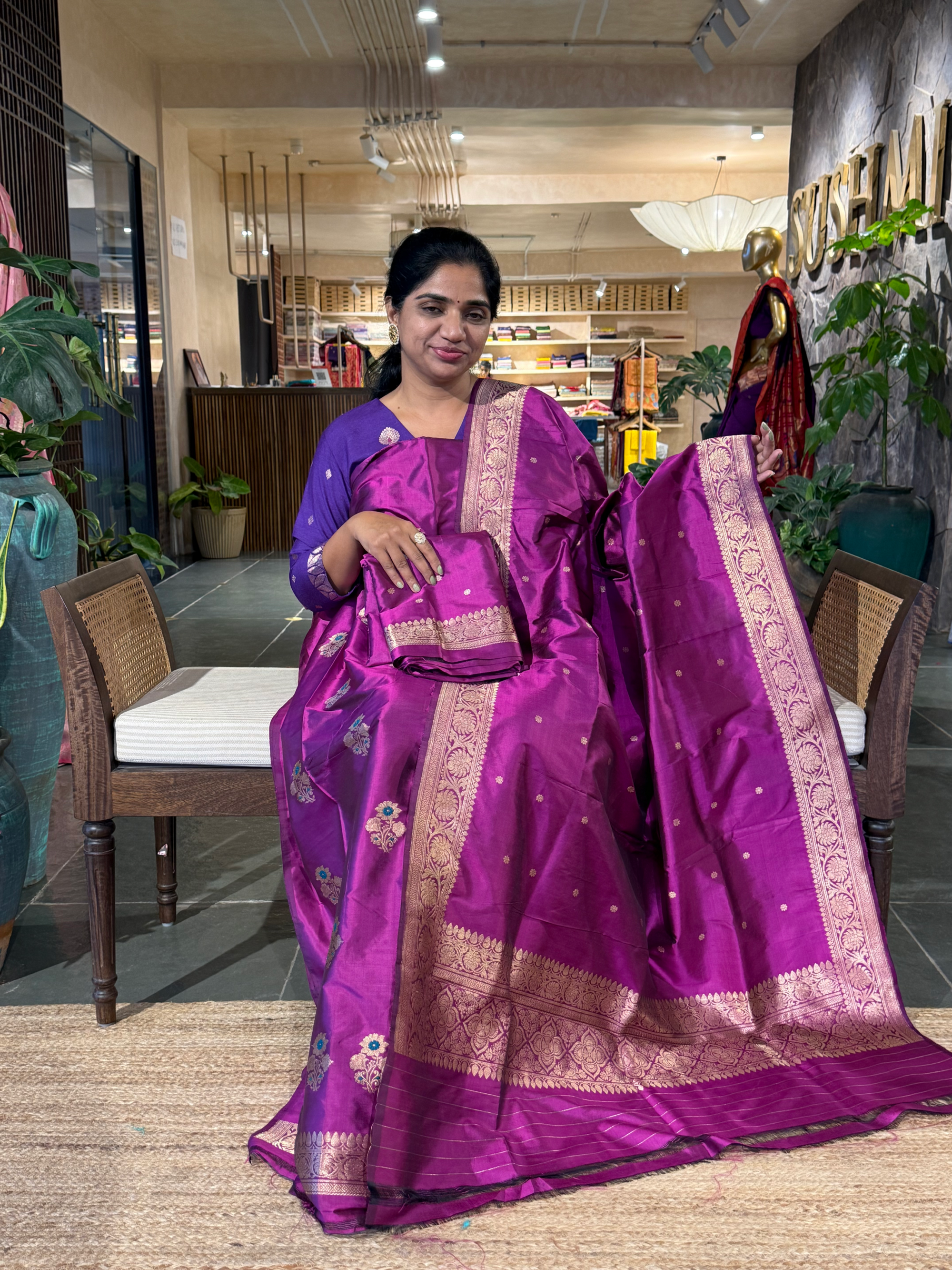 Pure Handloom Katan Silk  3 pc Suit Set with Meenakari kaduwa weaving