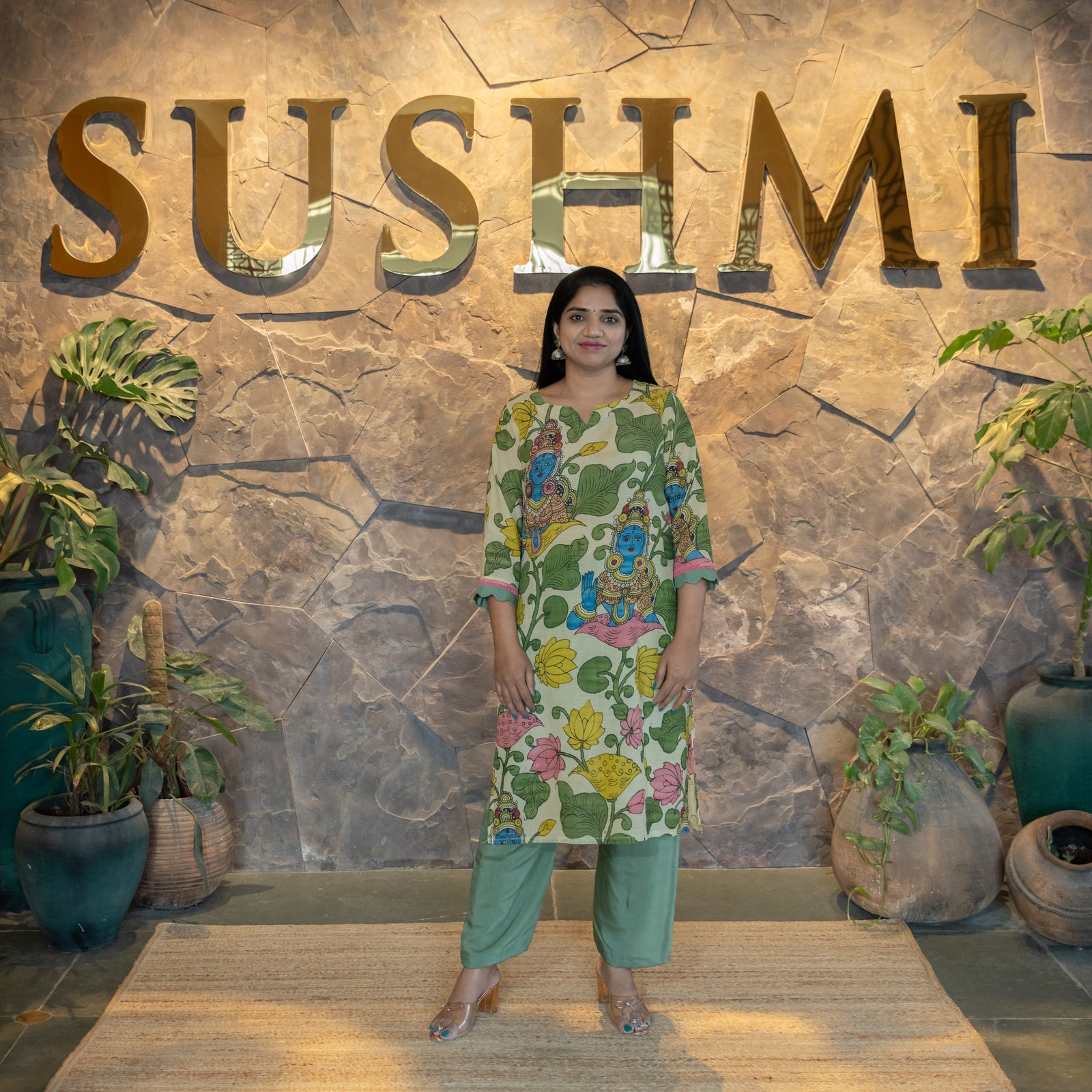 Goddess lakshmi concept Pen Kalamkari Silk Coordset