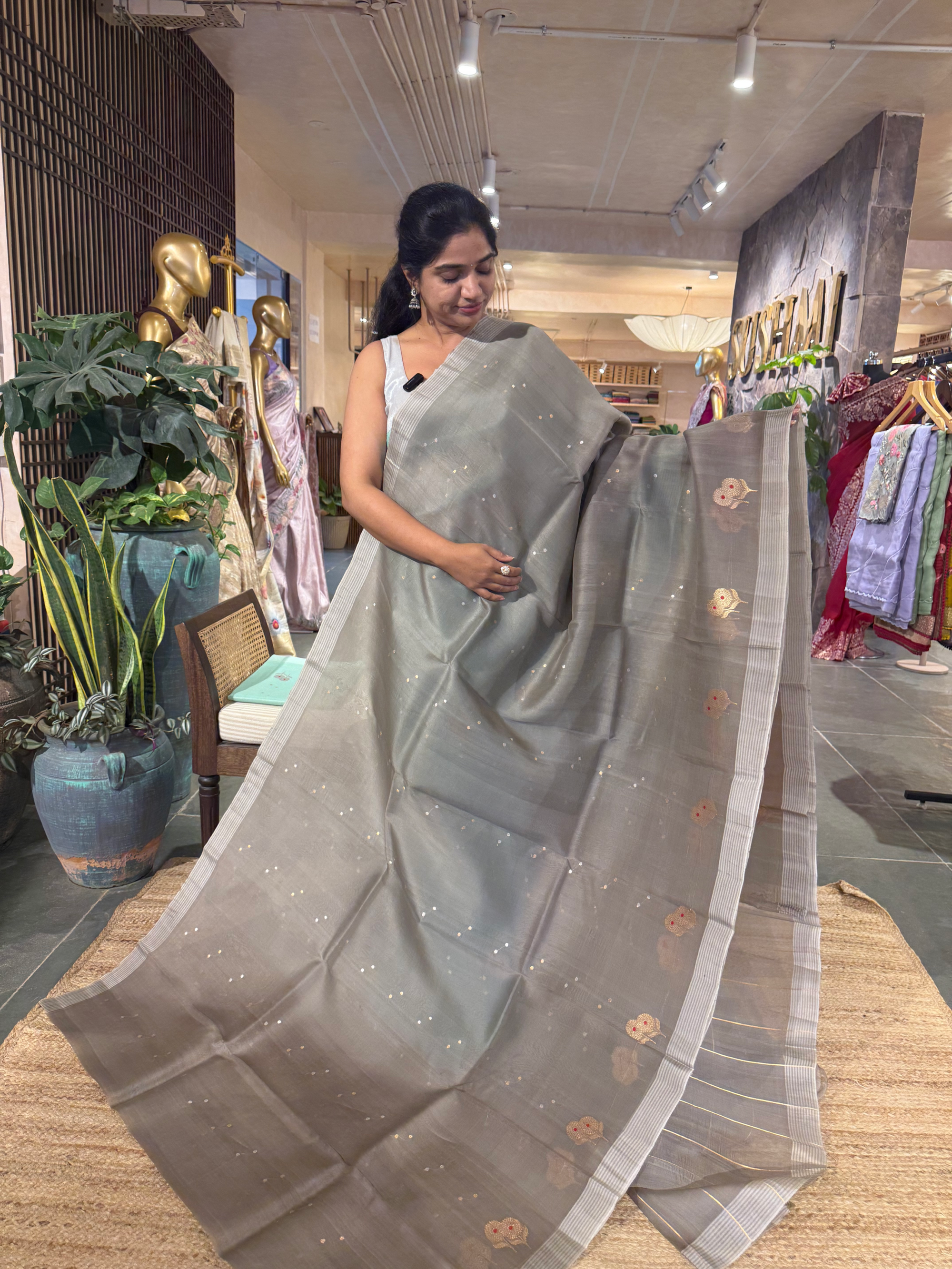 Earthy Tone Kora Banarasi and Saree with kaduwa woven sona rupa motifs