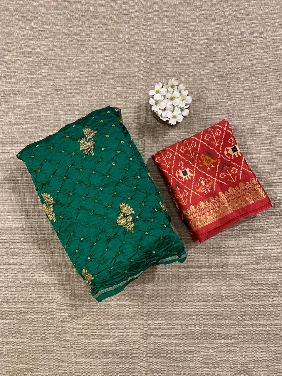 SCBA1105 Pure Handloom Banarasi Chiniya Bandhej Saree with Patola Blouse