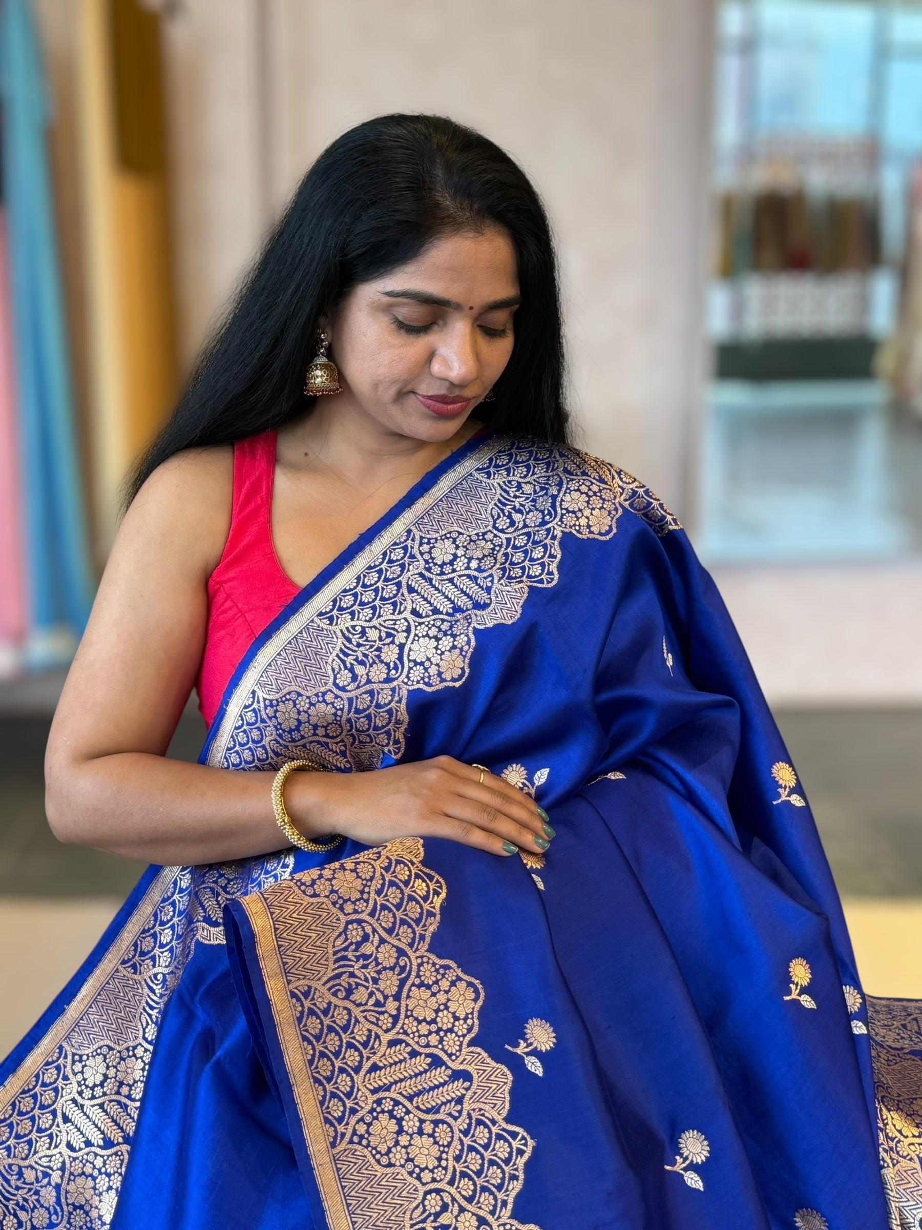 Royal Blue Banarasi Raw Mango Silk Saree with Open Borders & Kaduwa Weaving