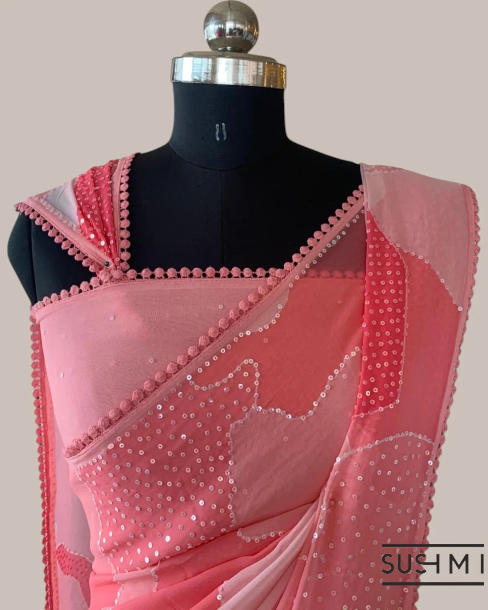 Pure Gorgette Saree in Abstract Style With Sequnce Allover