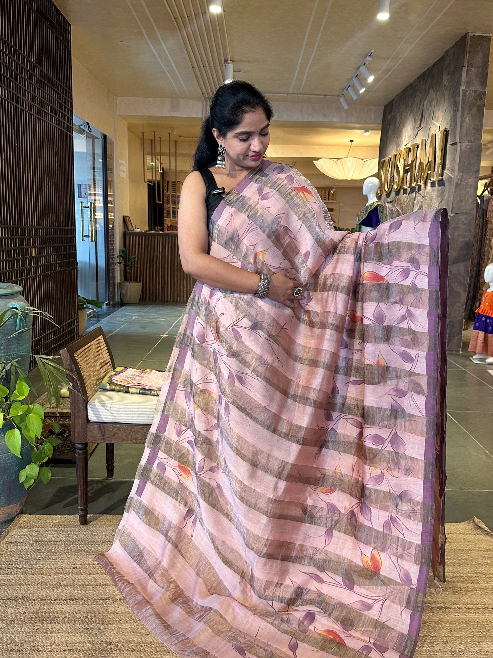 Pure Handloom Banarasi Munga Tissue  Saree with handpainting