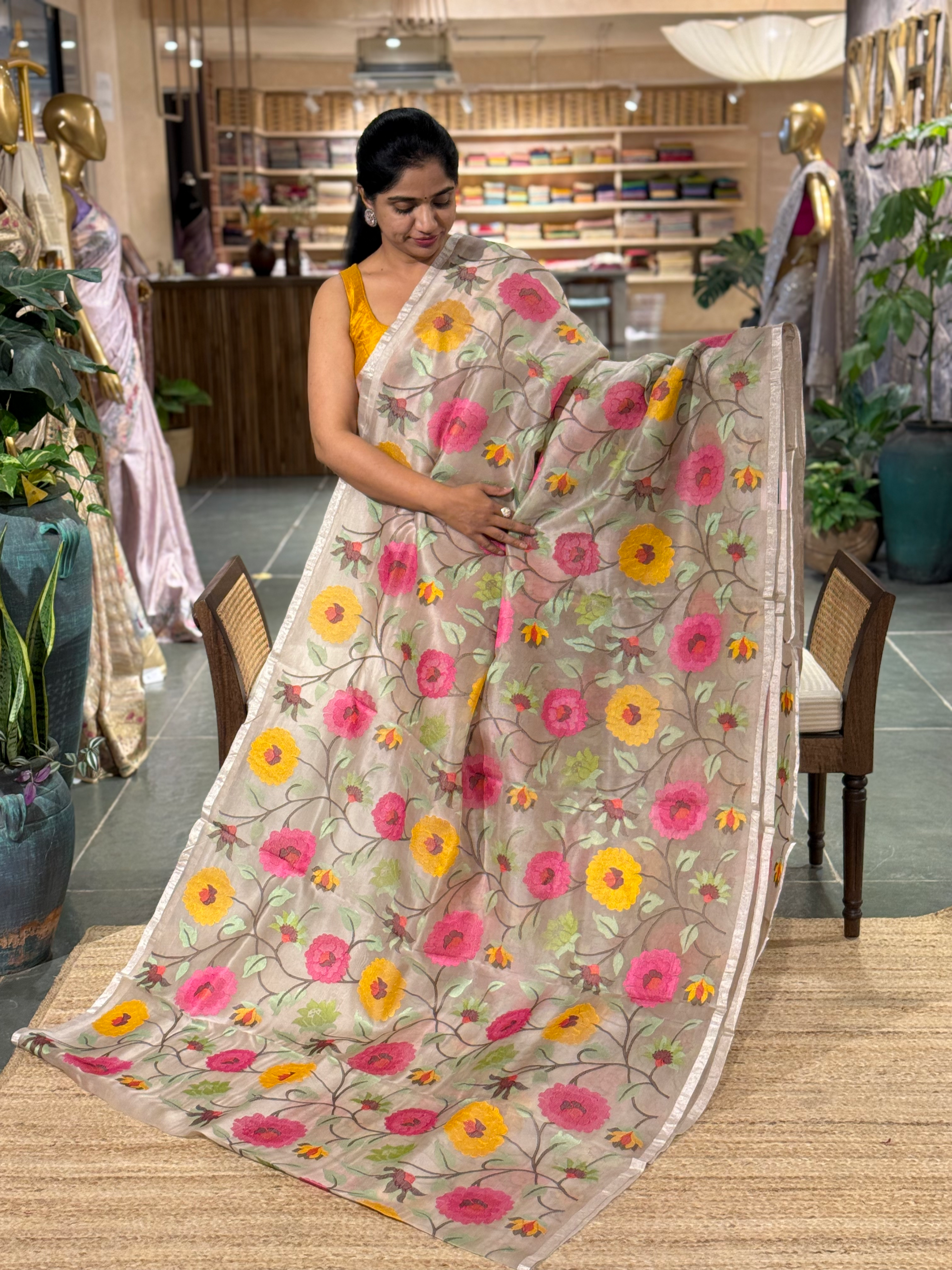 Kora Silk with Jamdani look alike delicate embroidery