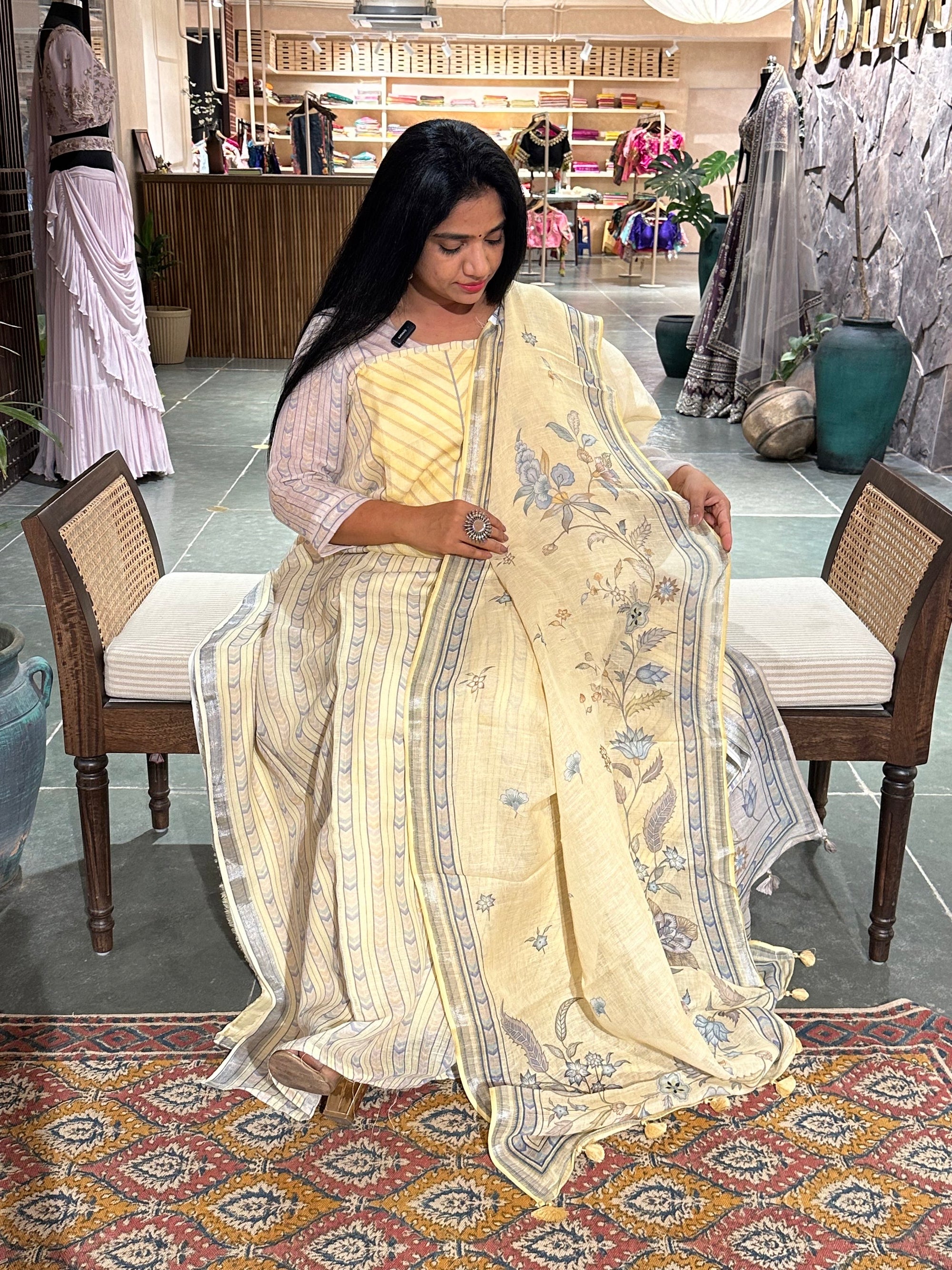 Pastel Yellow Pure Handloom Lenin 3-pc unstitched suit set