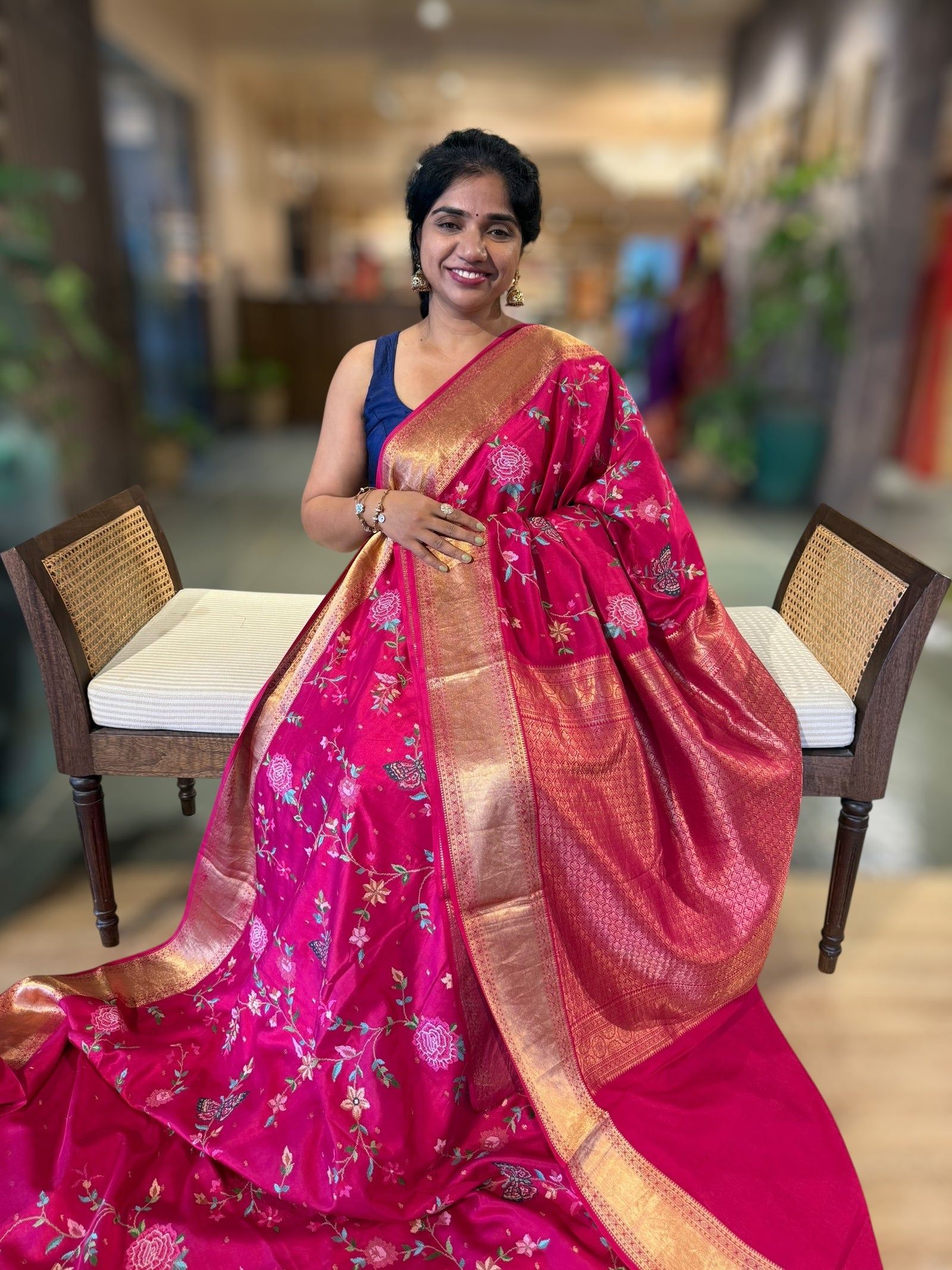 Dark Pink Kanchi  Saree With Allover Petite Point Embroidery