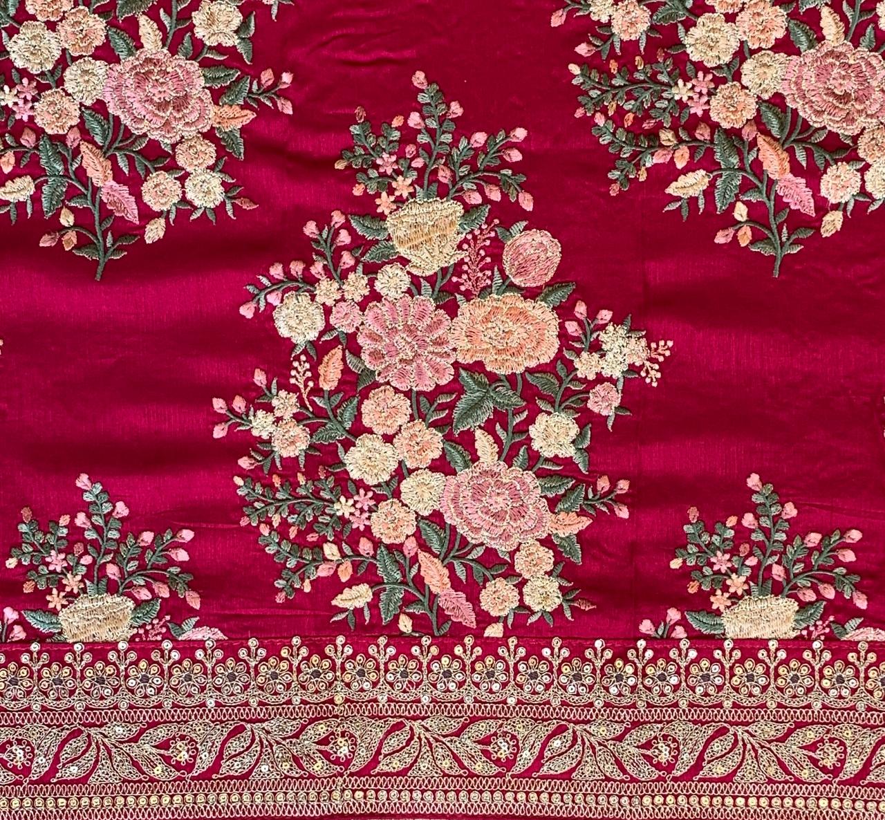 Dark Pink Pure Satin Silk Saree With Sabhya Borders & Allover Emb Blouse